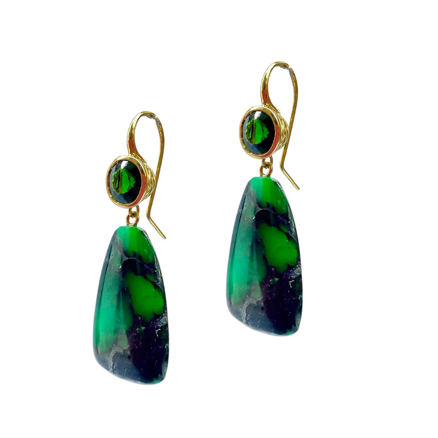 Green Tourmaline and Variscite Drop Earrings