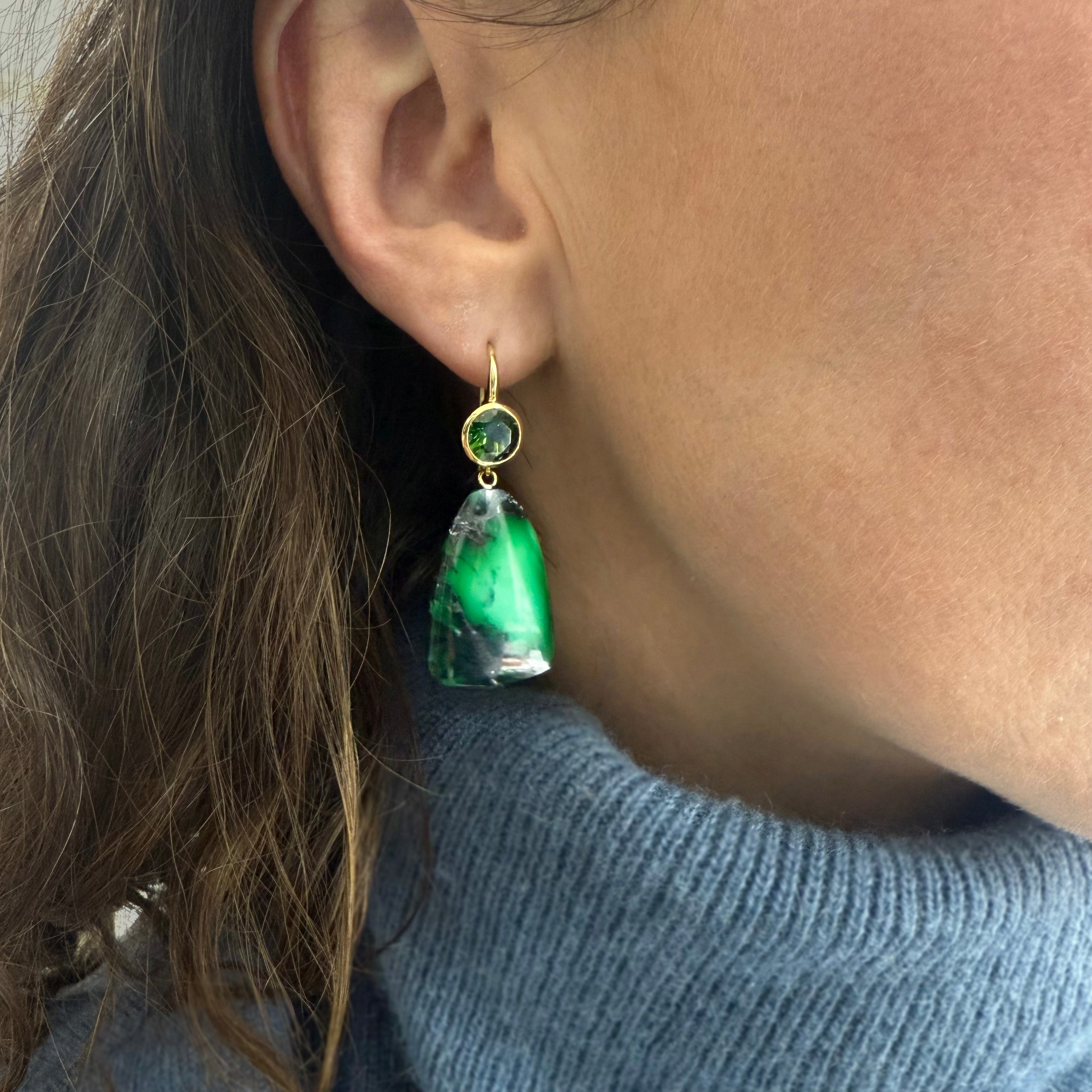 Green Tourmaline and Variscite Drop Earrings