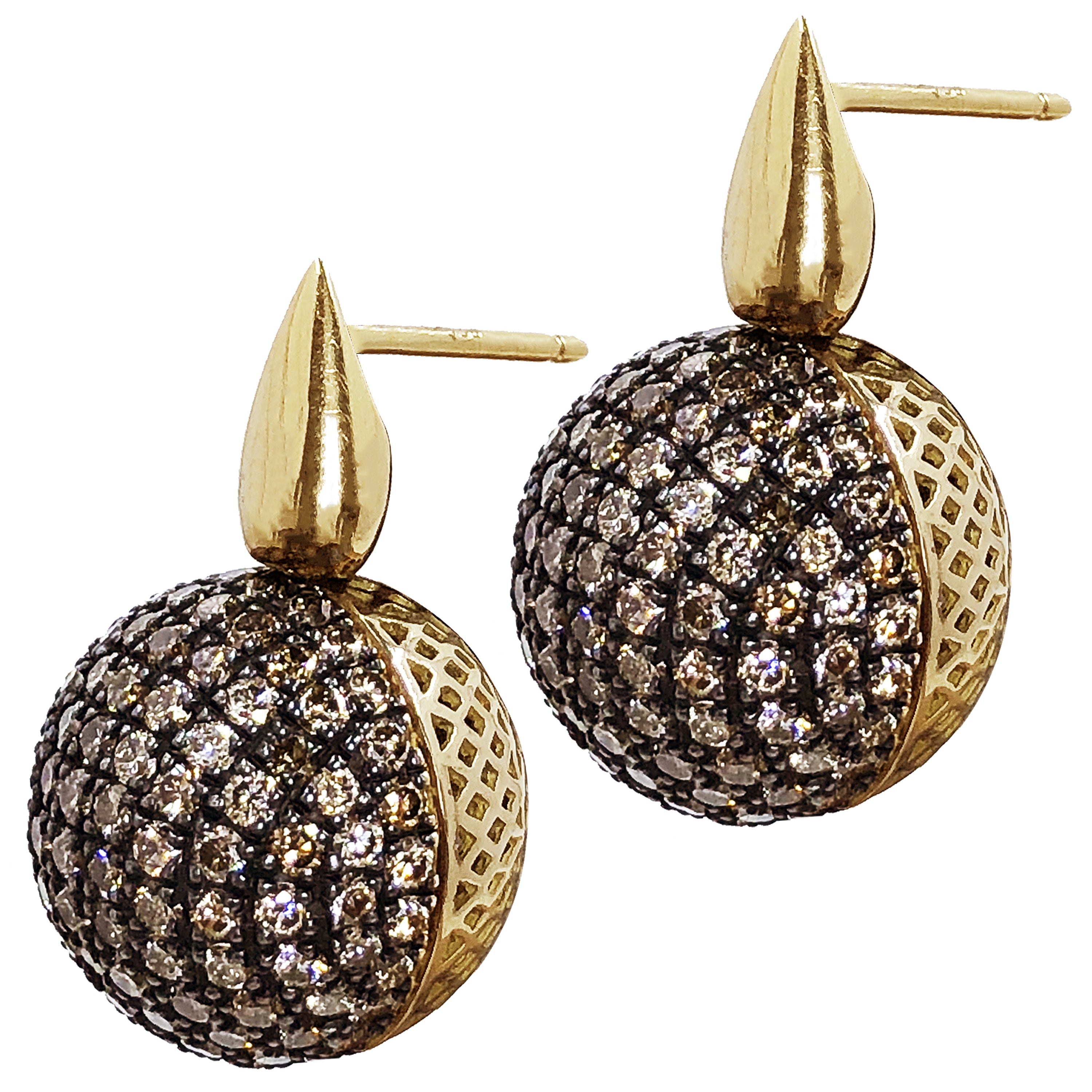 Pave Champagne Diamond Ball Earrings