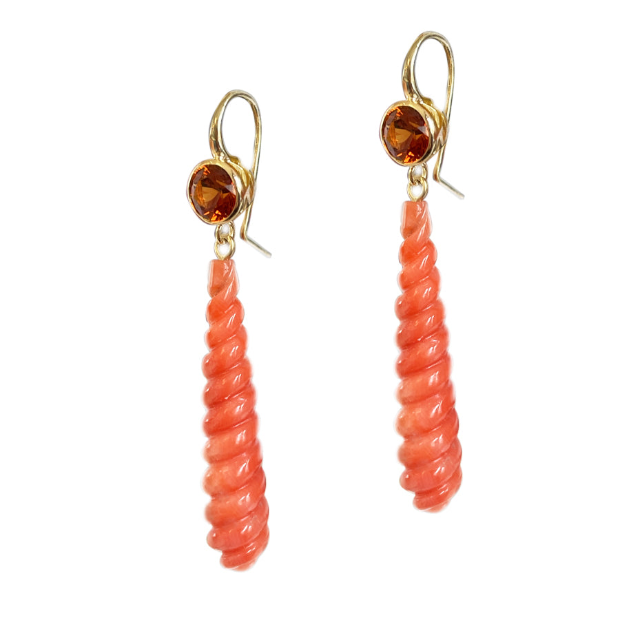 Garnet and Swirl Coral Drop Earrings