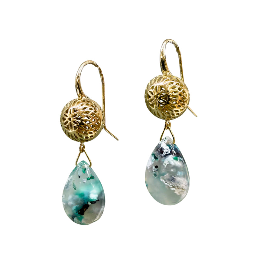 18K Yellow Gold Crownwork® Ball Earrings with Aquadite™ Drops