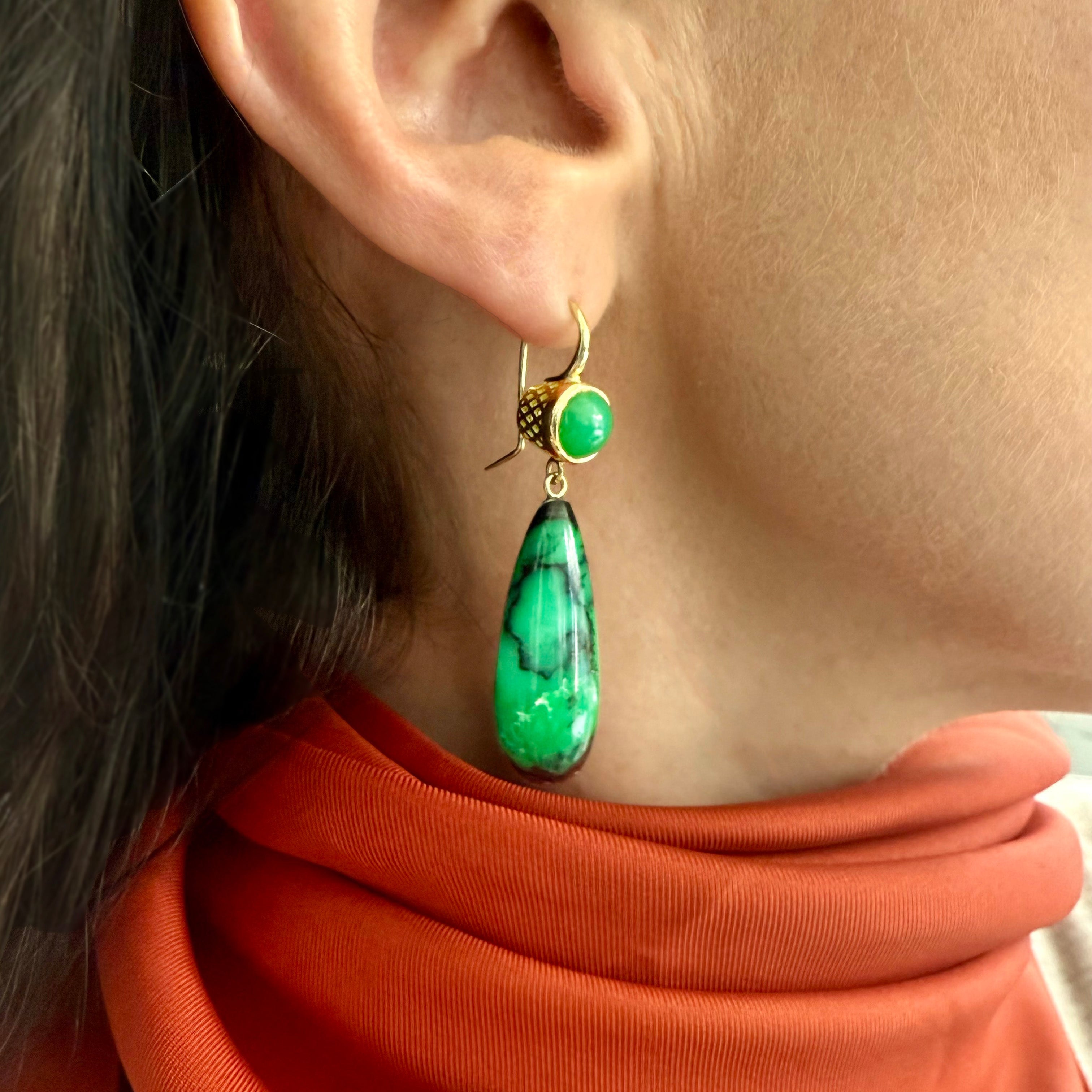 Chrysoprase and Variscite drop earrings