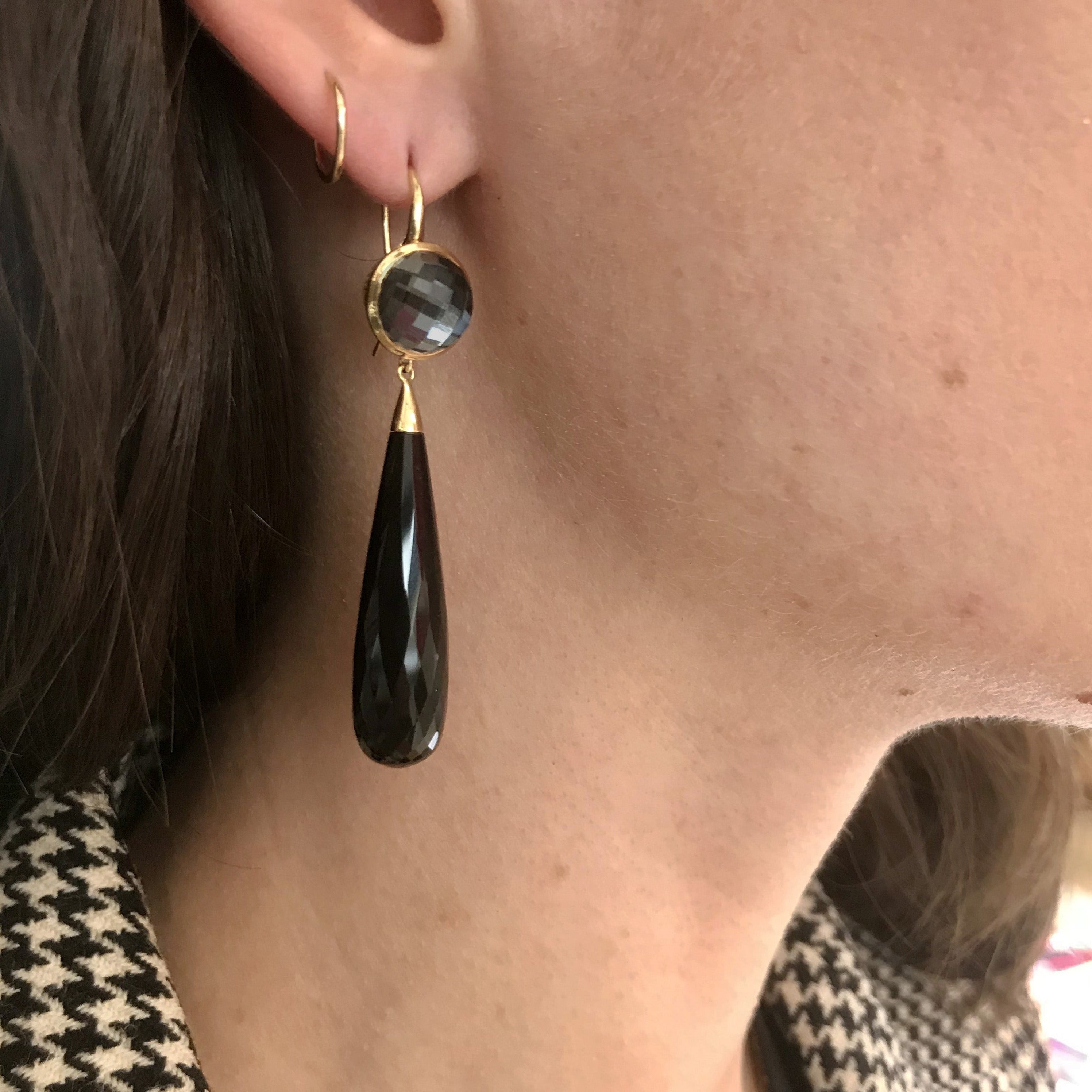 Hematite and Onyx Drop Earrings