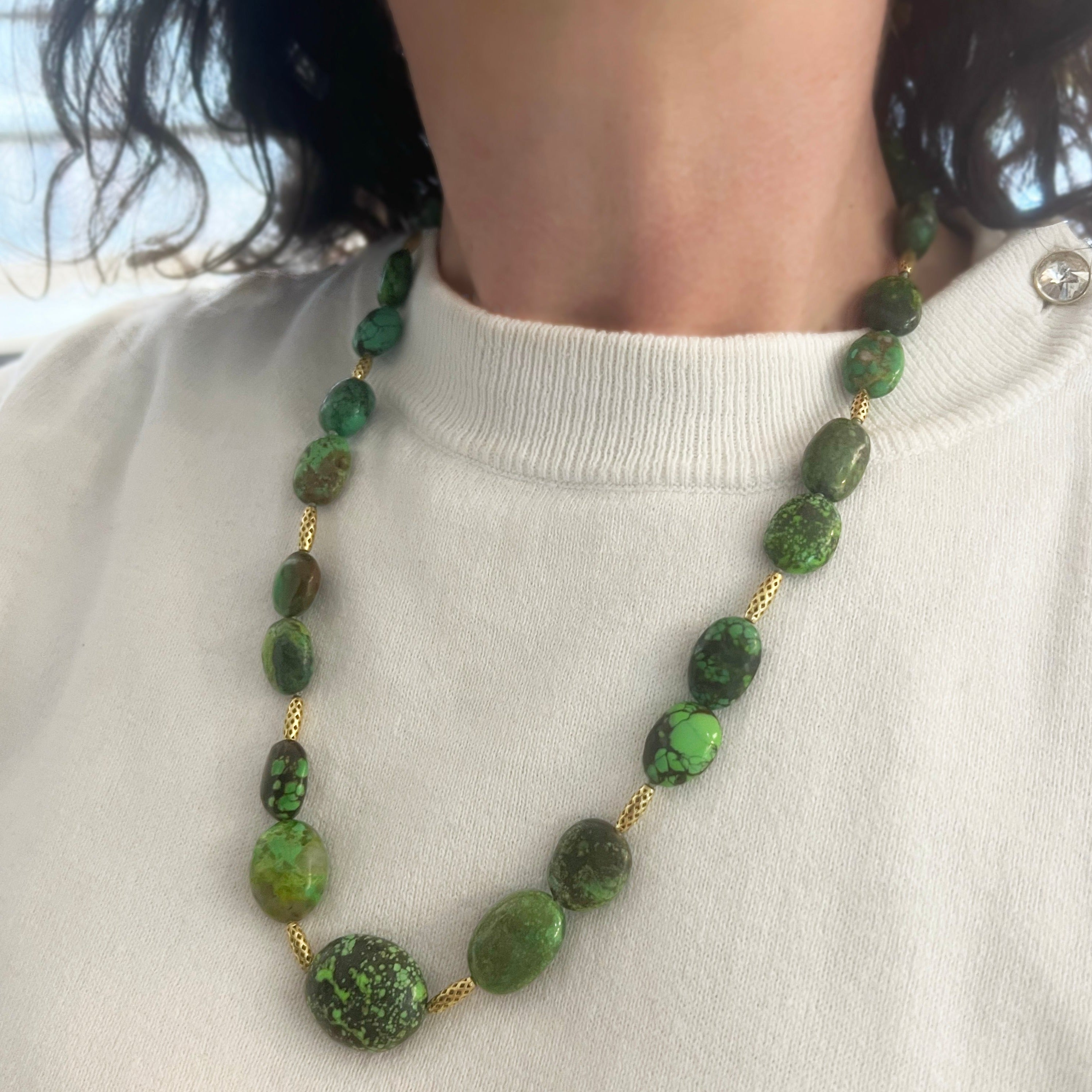 Natural Green Turquoise and Crownwork® Bead Necklace