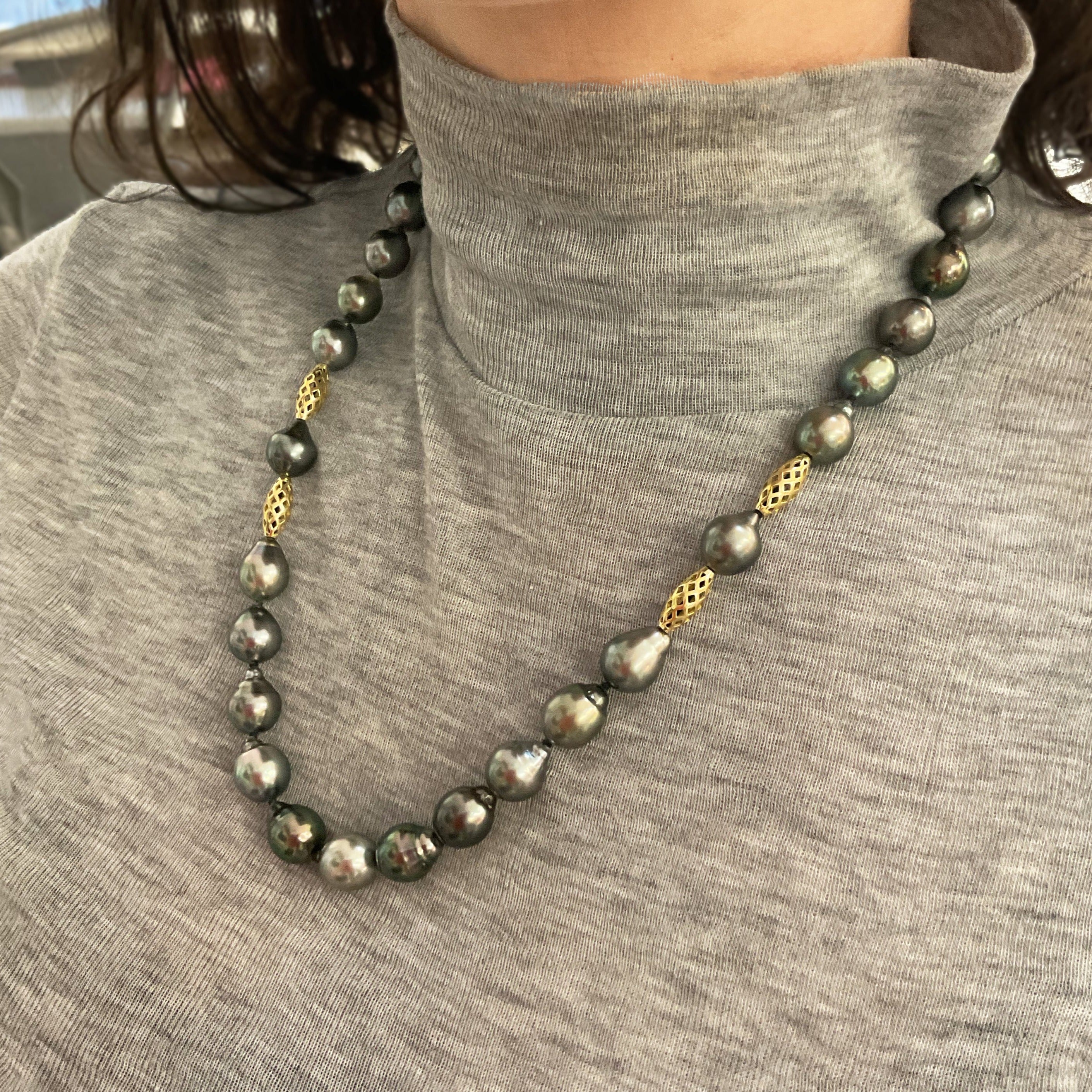 Tahitian Pearl and Barrel Bead Necklace