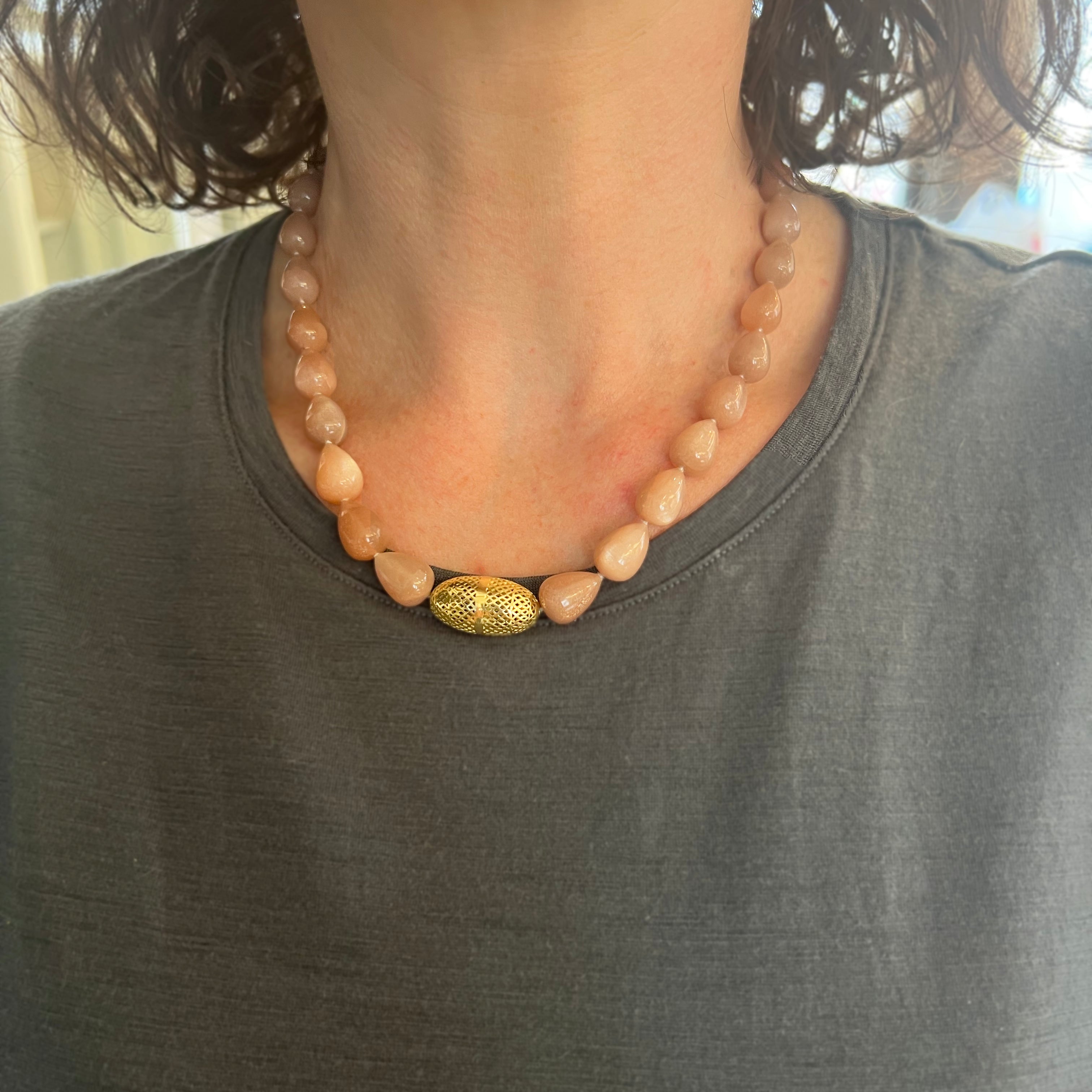 Peach Moonstone Necklace with Large Crownwork® Olive