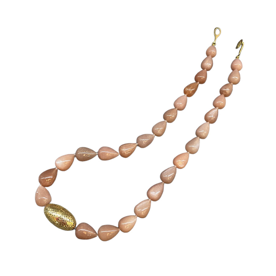 Peach Moonstone Necklace with Large Crownwork® Olive