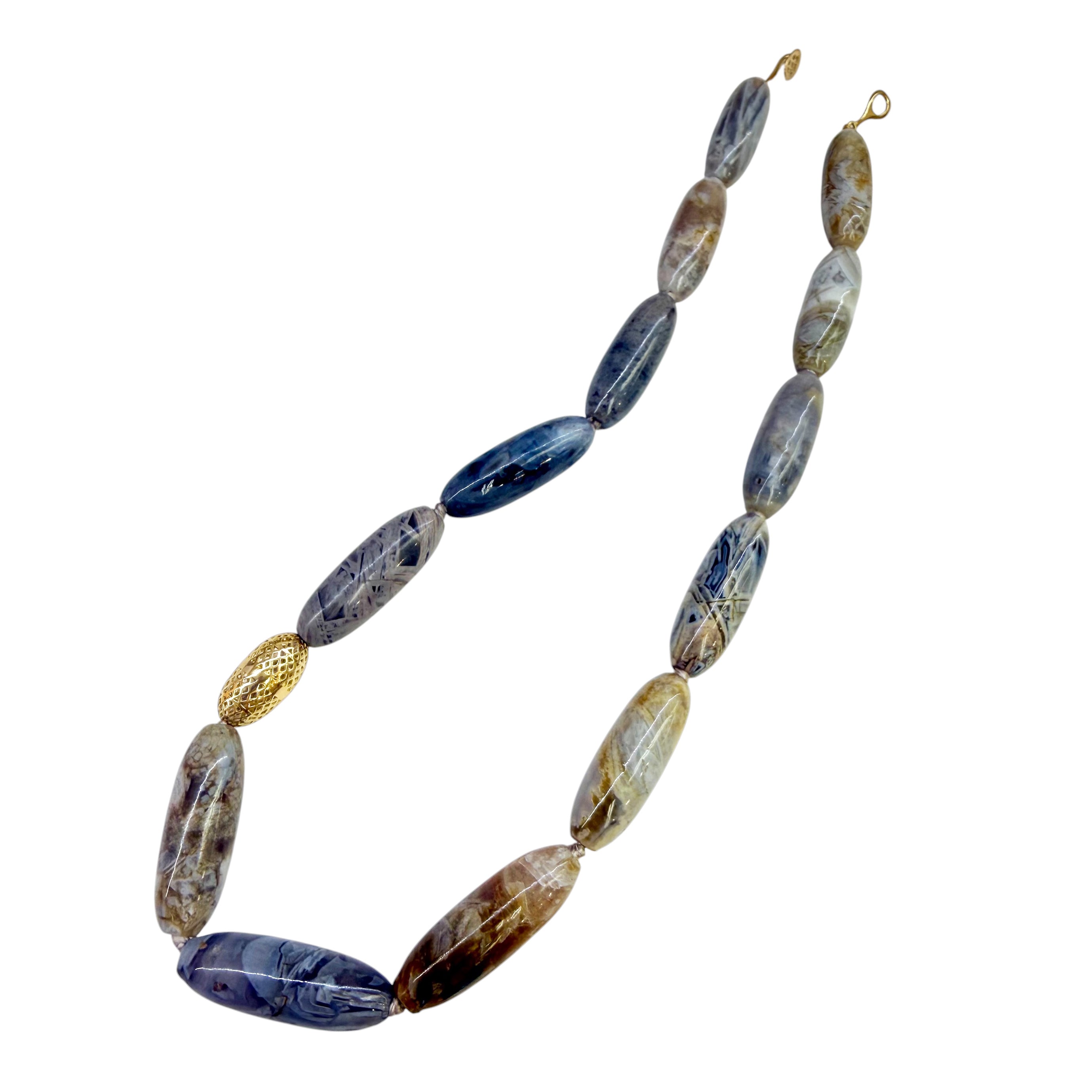 Silver Needle Agate Beaded Necklace 18K Gold Crownwork®