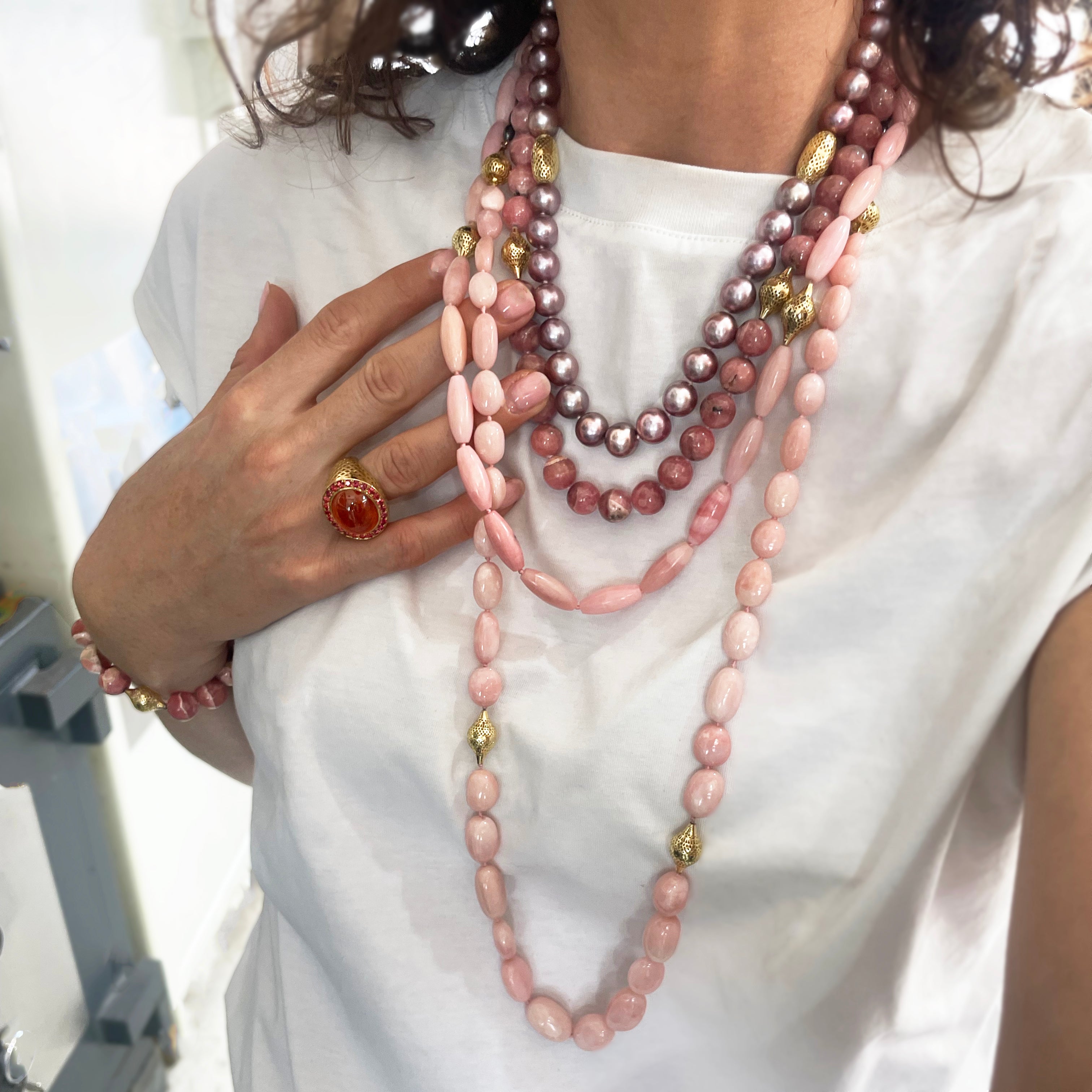 Pearl Necklace 18K Yellow Gold Multicolor Freshwater