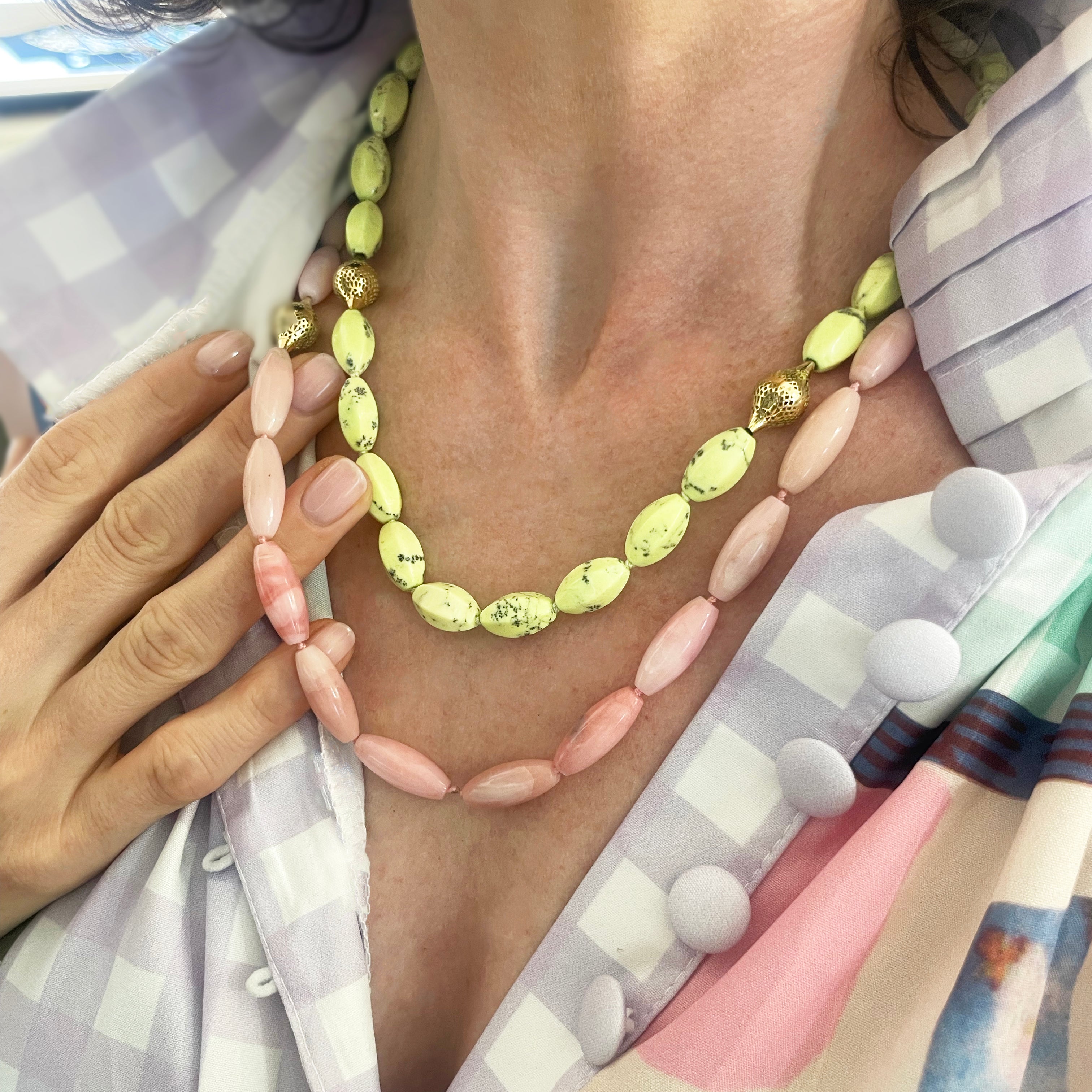 Pink Peruvian Opal Beaded Necklace