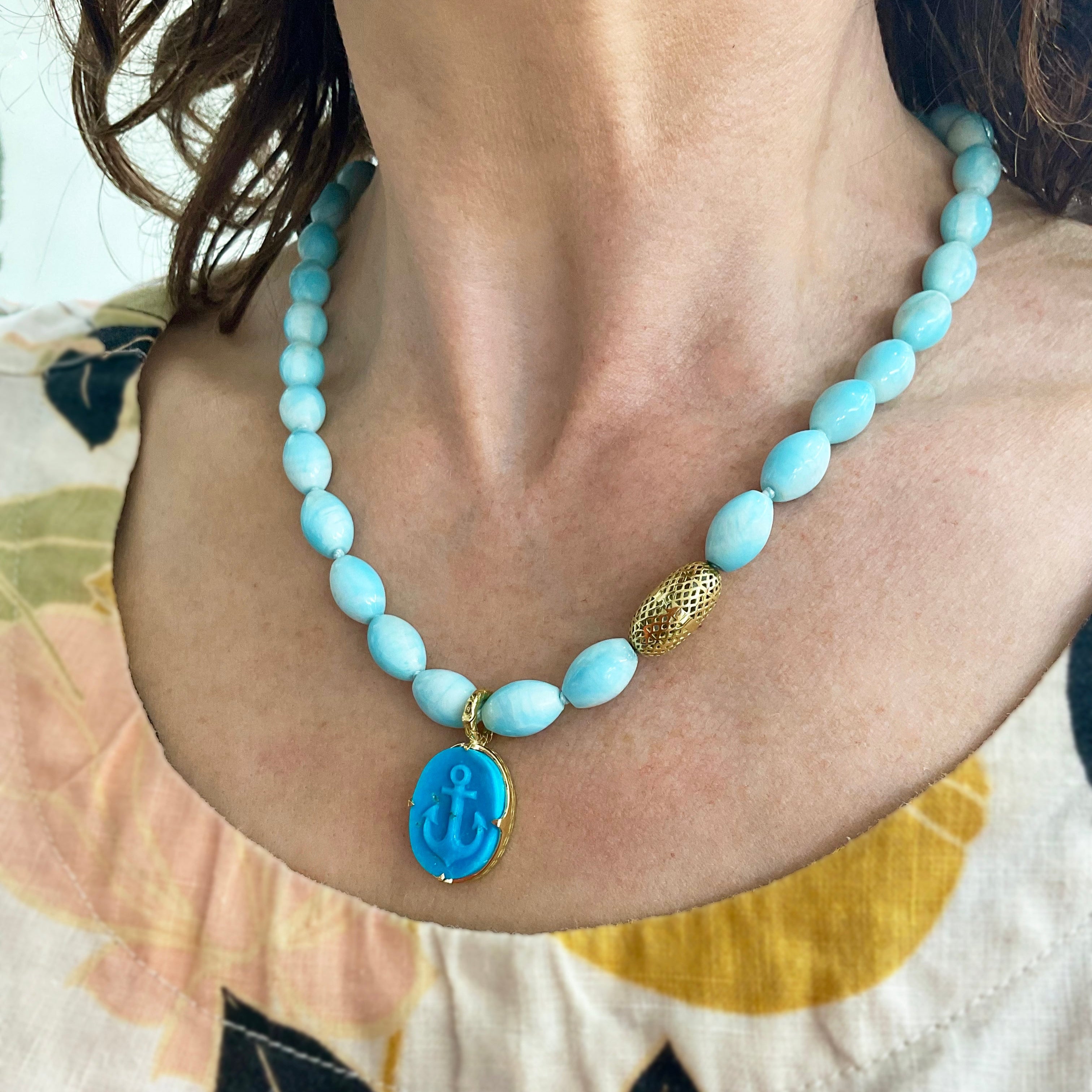 Carved Anchor Kingman Turquoise Pendant