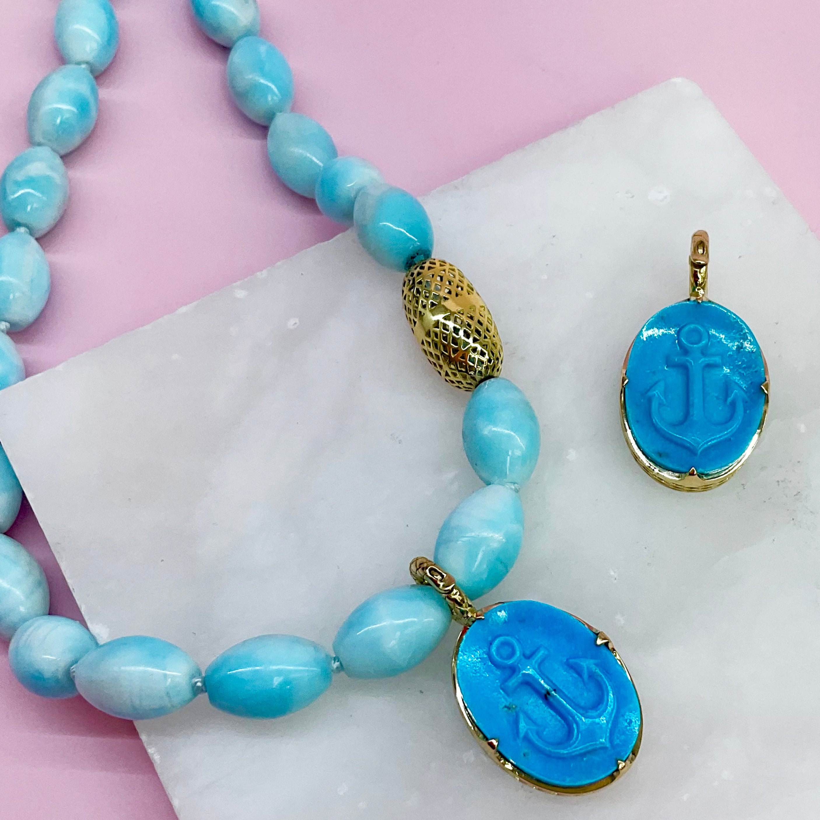 Carved Anchor Kingman Turquoise Pendant