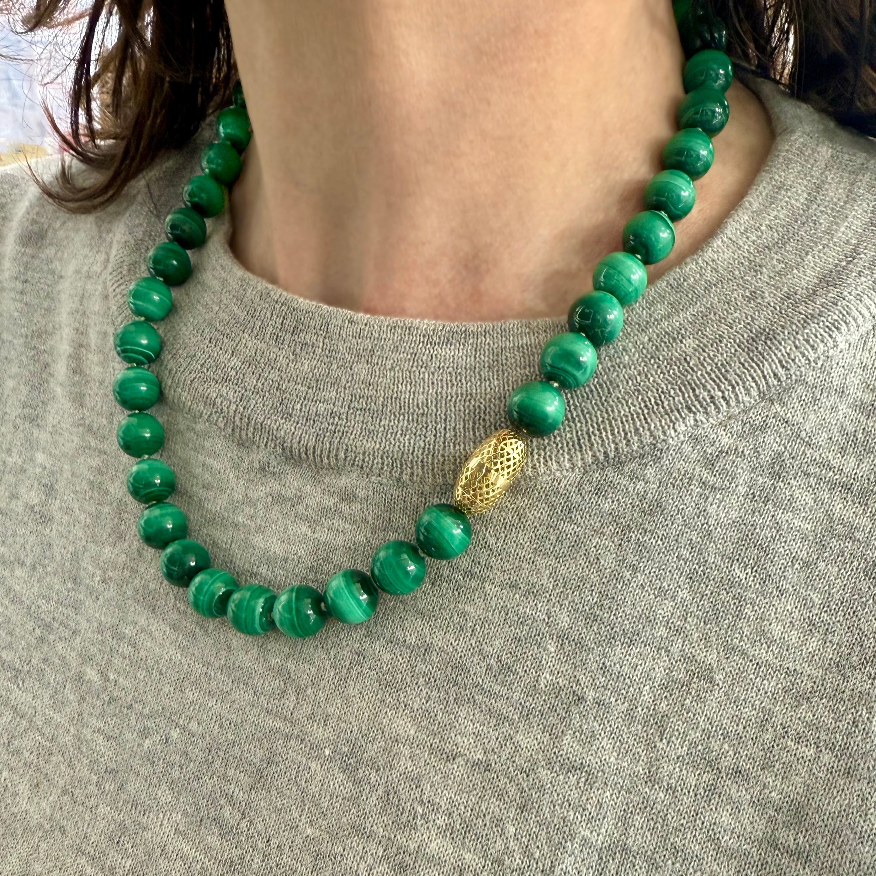 Malachite Beaded Necklace with Crownwork® Olive