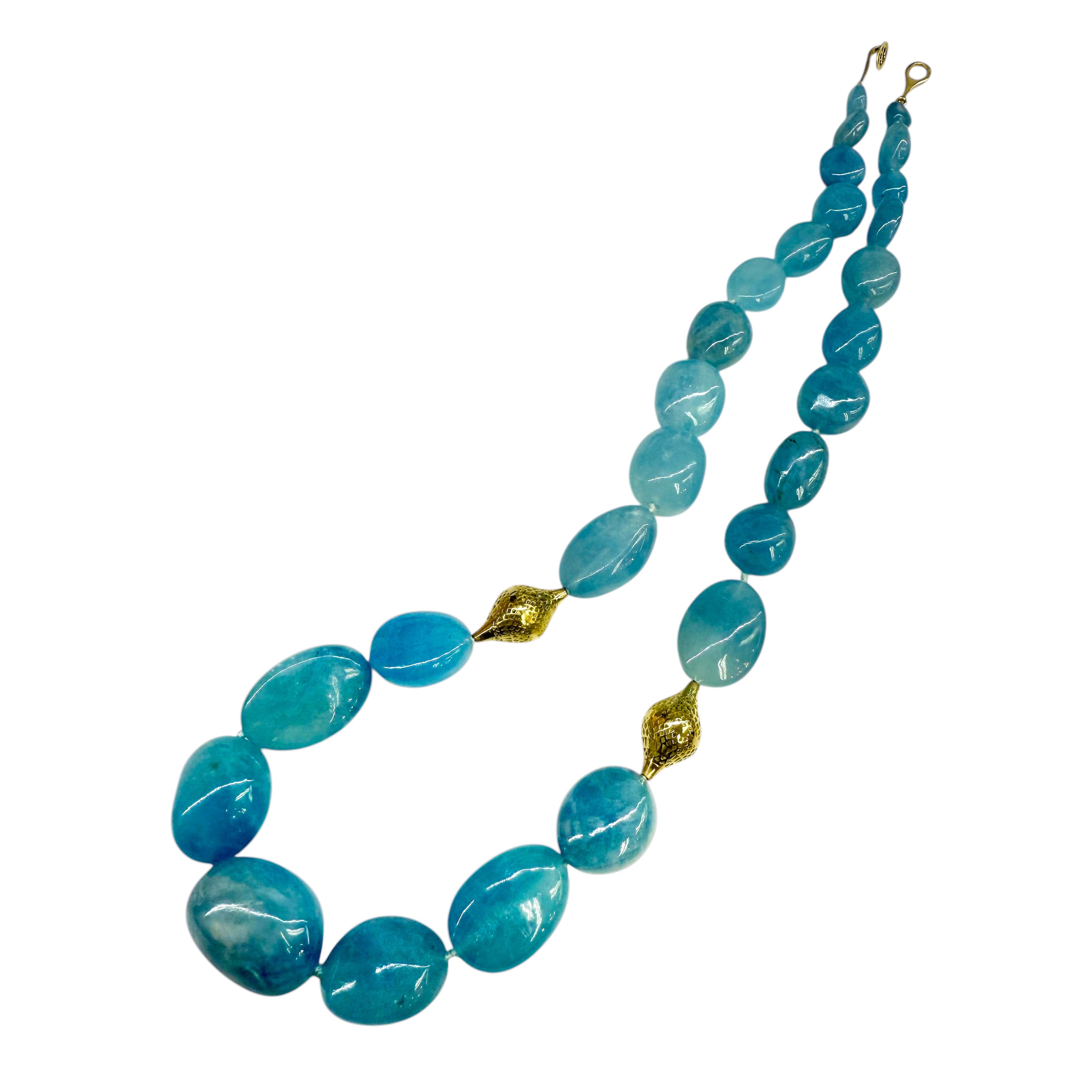 Graduated Aquamarine Beaded Necklace with 18K Yellow Gold Crownwork® Finials