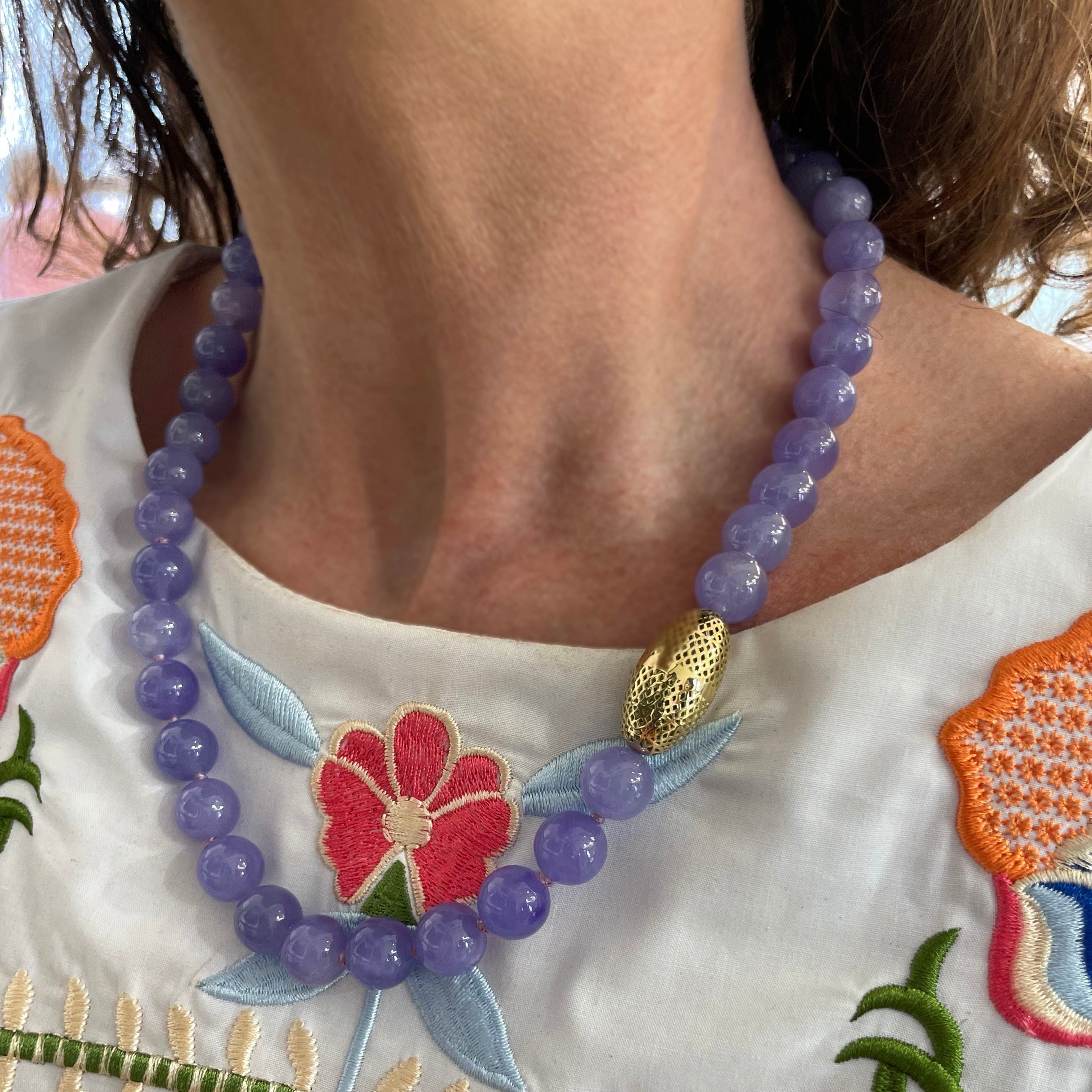 Asymmetric Purple Jade Beaded Necklace