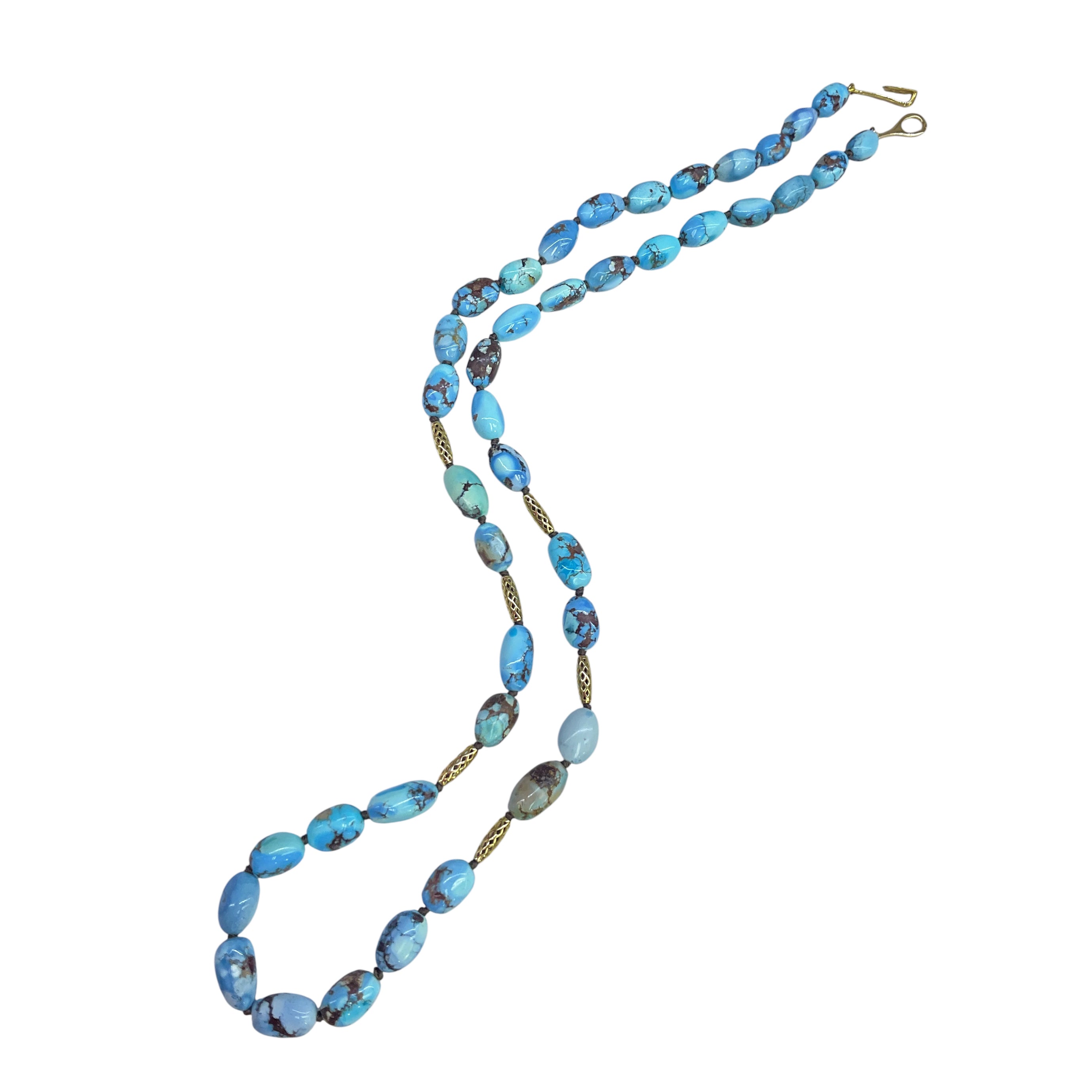 Golden Hill Turquoise Beaded Necklace with 18K Yellow Gold Crownwork® Barrel Beads