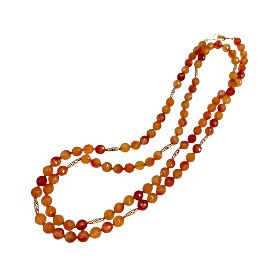 Faceted Carnelian Triple Wrap Beaded Necklace
