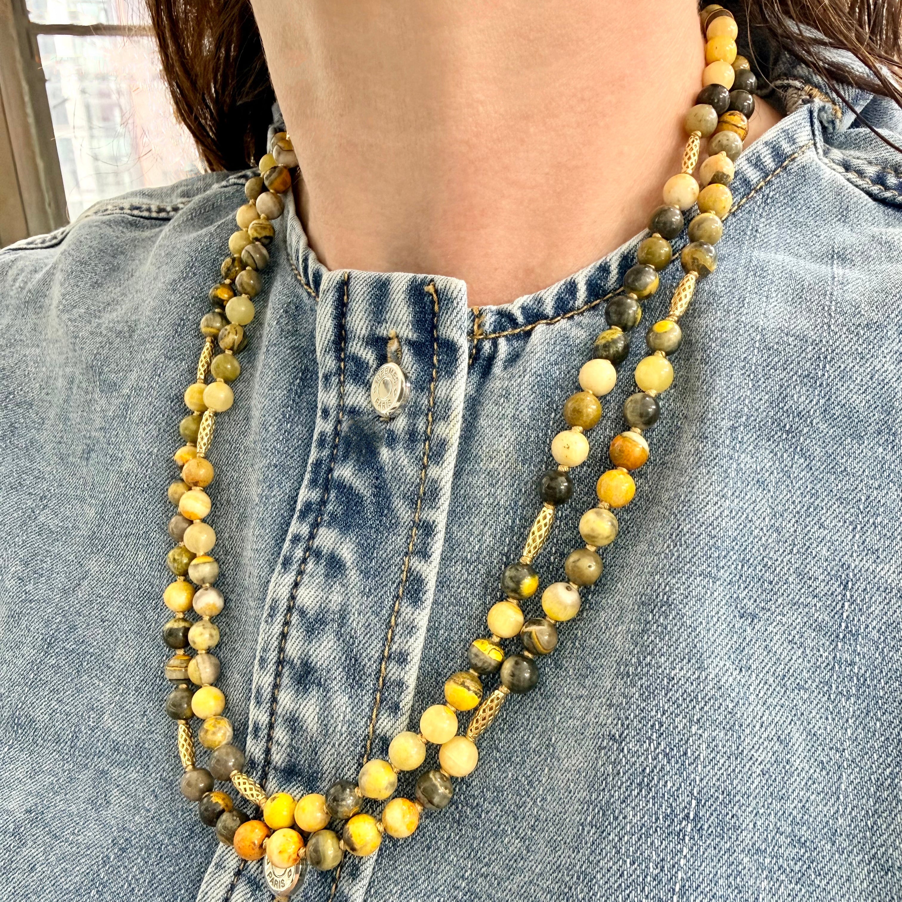 Bumblebee Jasper Double-Wrap Beaded Necklace 18K Gold Crownwork®