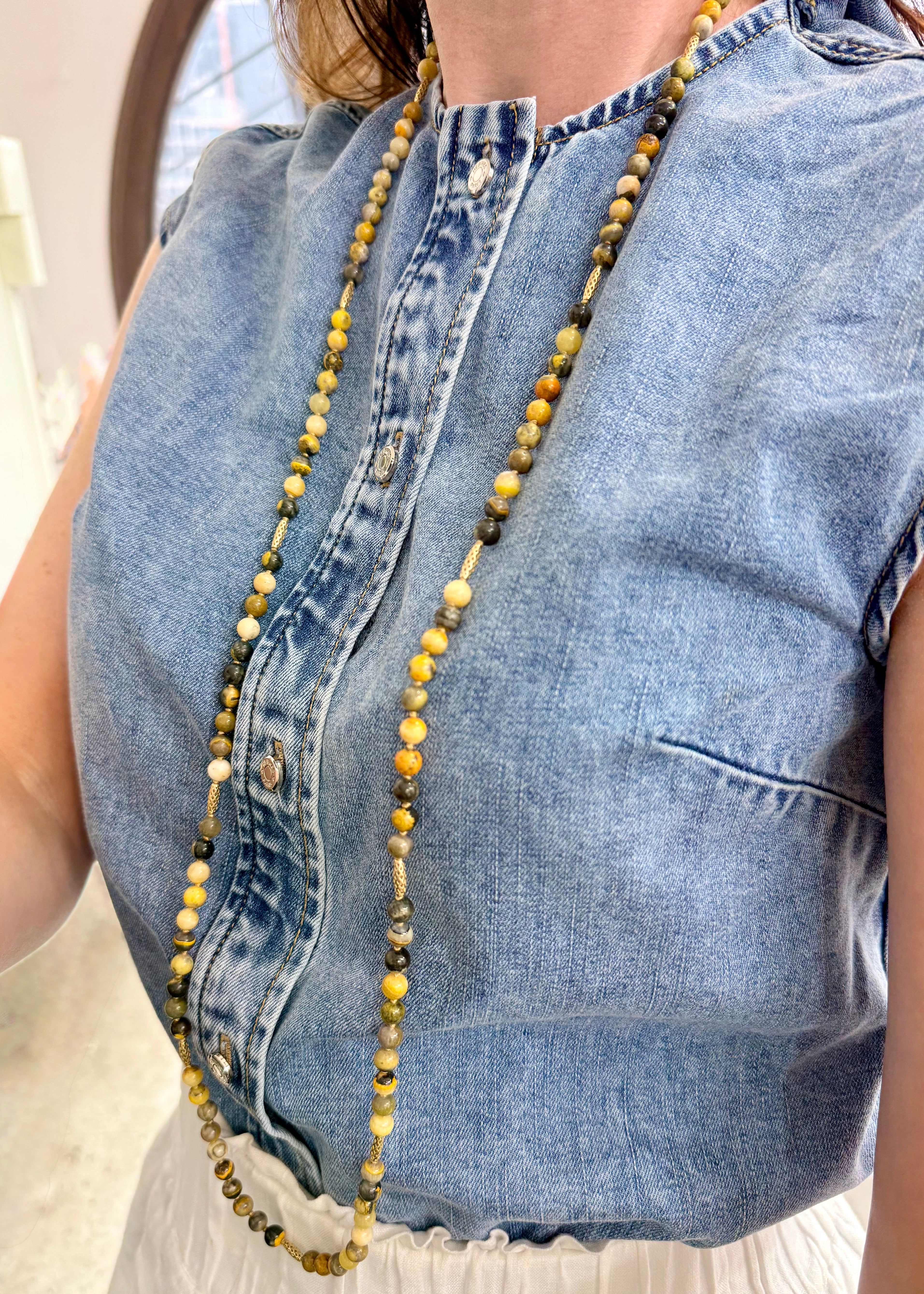 Bumblebee Jasper Double-Wrap Beaded Necklace 18K Gold Crownwork®