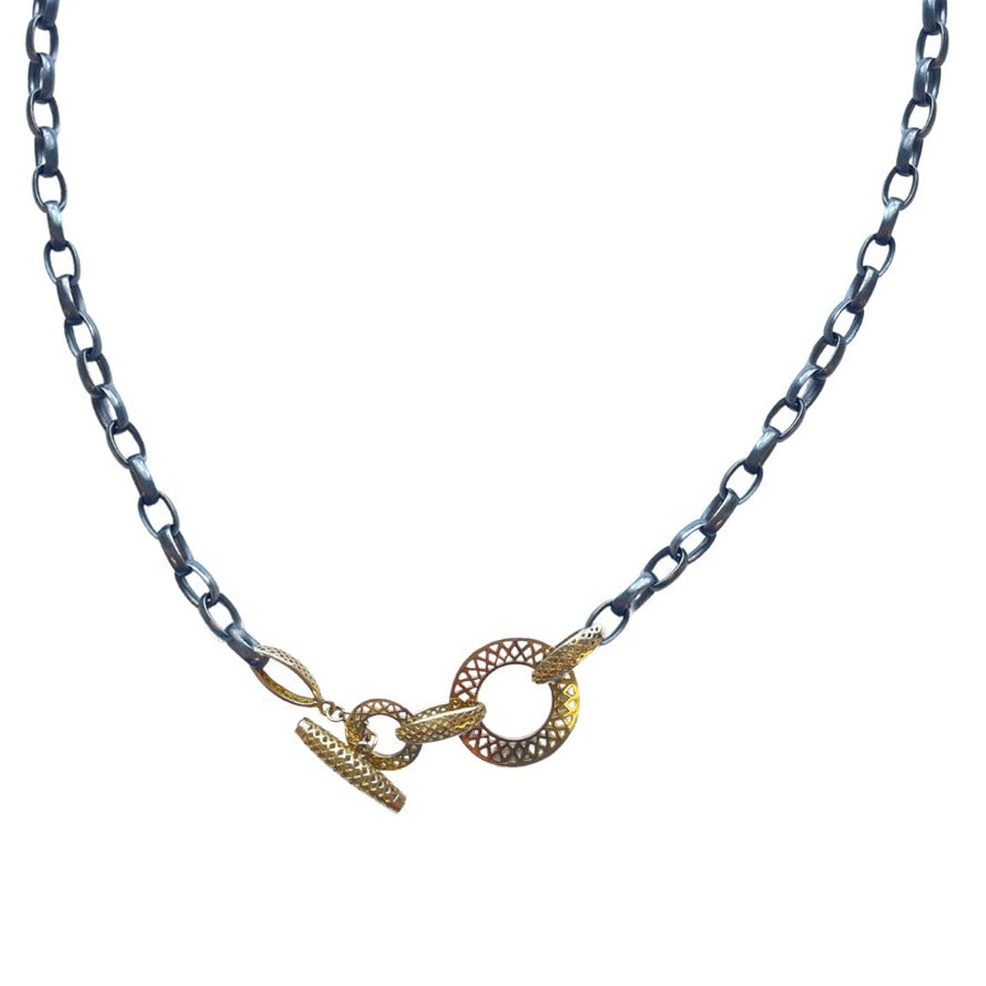 Oxidized Silver Chain with 18k Crownwork® Toggle
