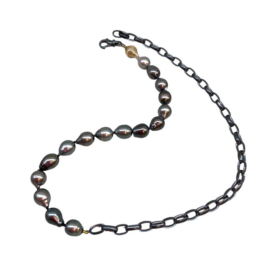 Tahitian Pearl and Oxidized Silver Necklace