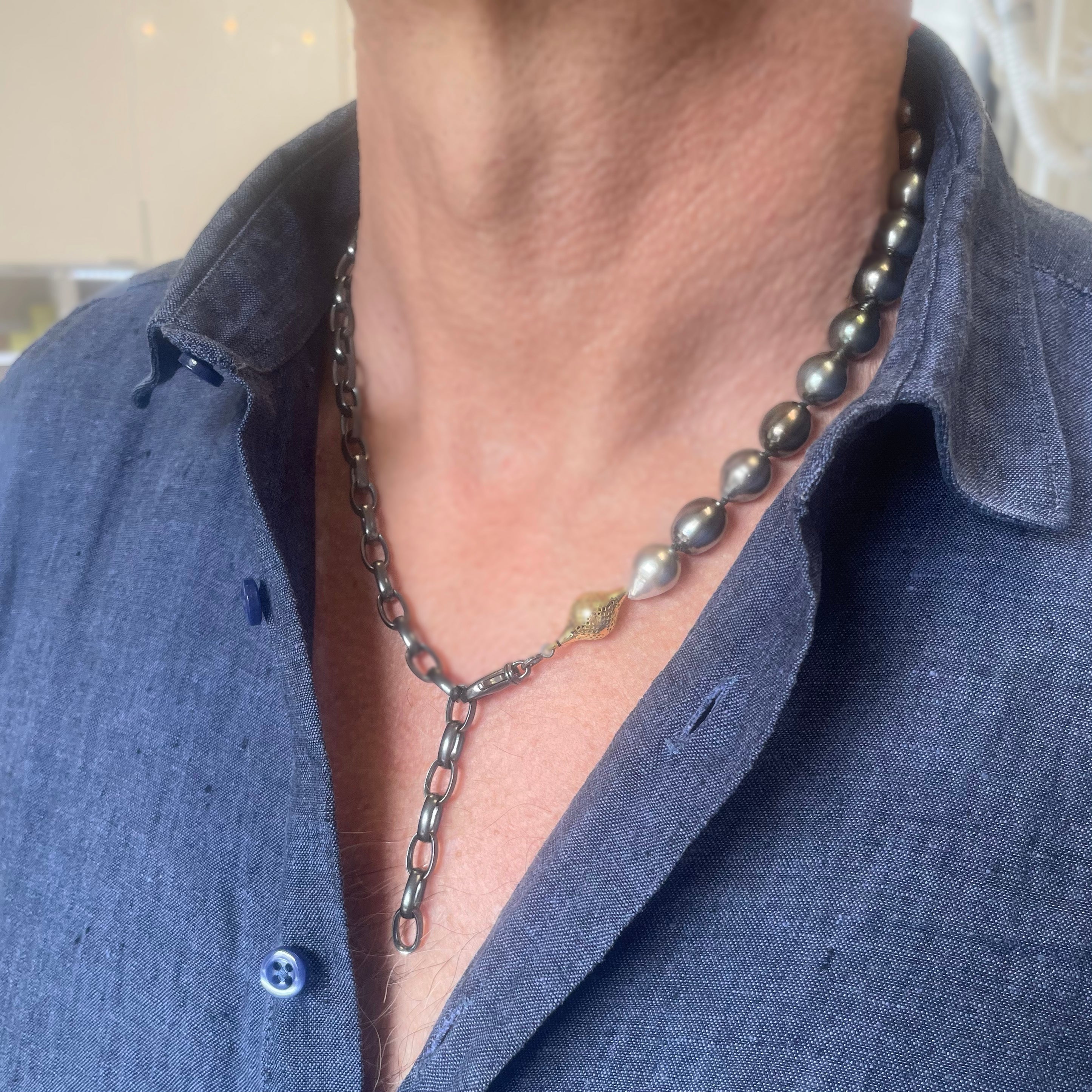 Tahitian Pearl and Oxidized Silver Necklace