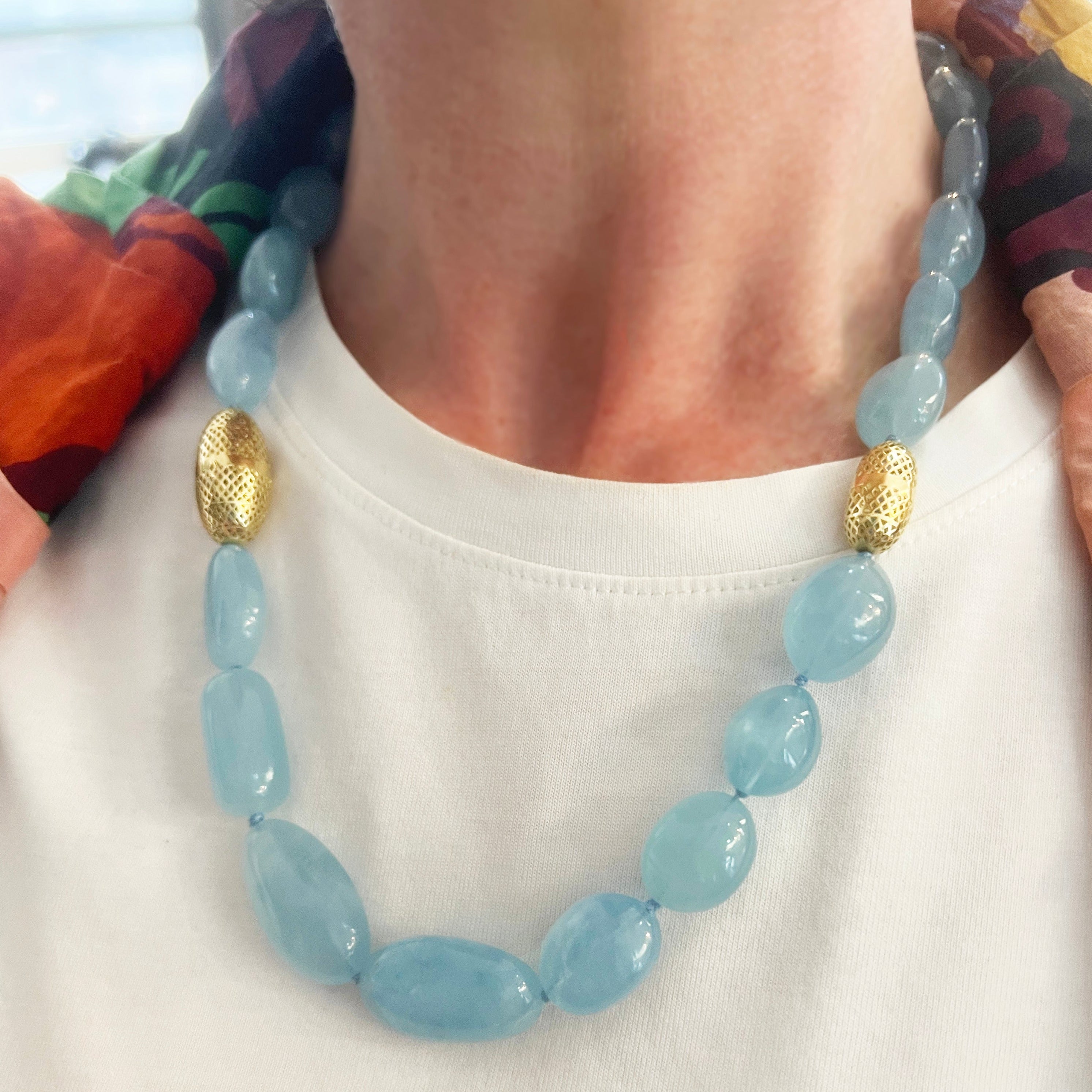 Sky Blue Aquamarine Beaded Necklace