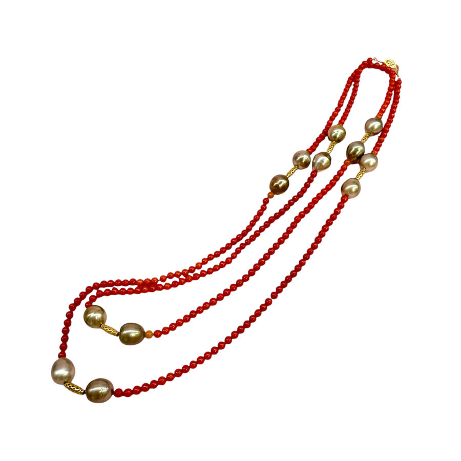 Coral Nugget & Tahitian Pearl Wrap Necklace