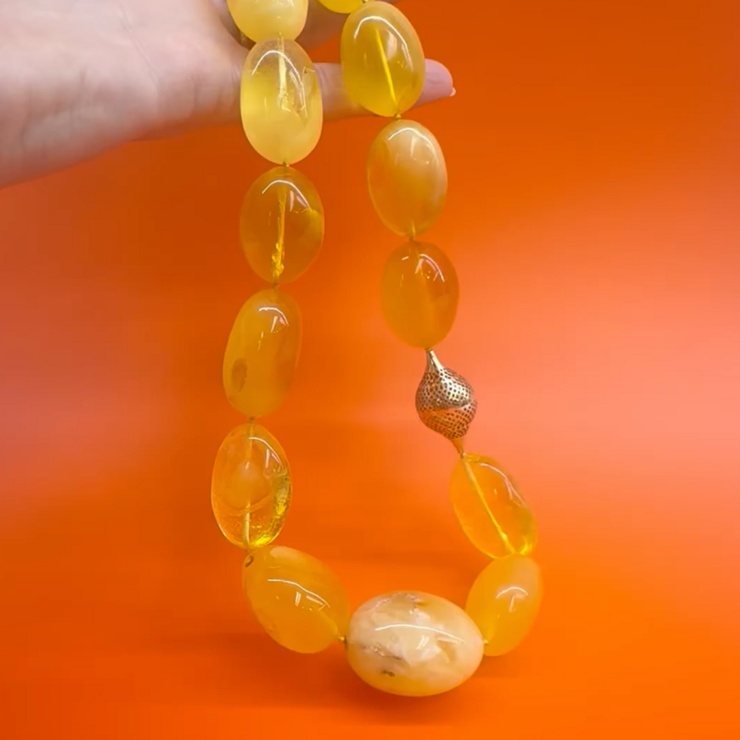 Butterscotch Amber Graduated Beaded Necklace with 18K Gold Crownwork® Finial