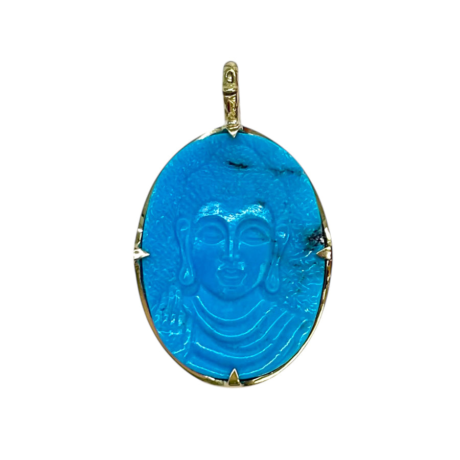 Kingman Turquoise Buddha Carved Pendant