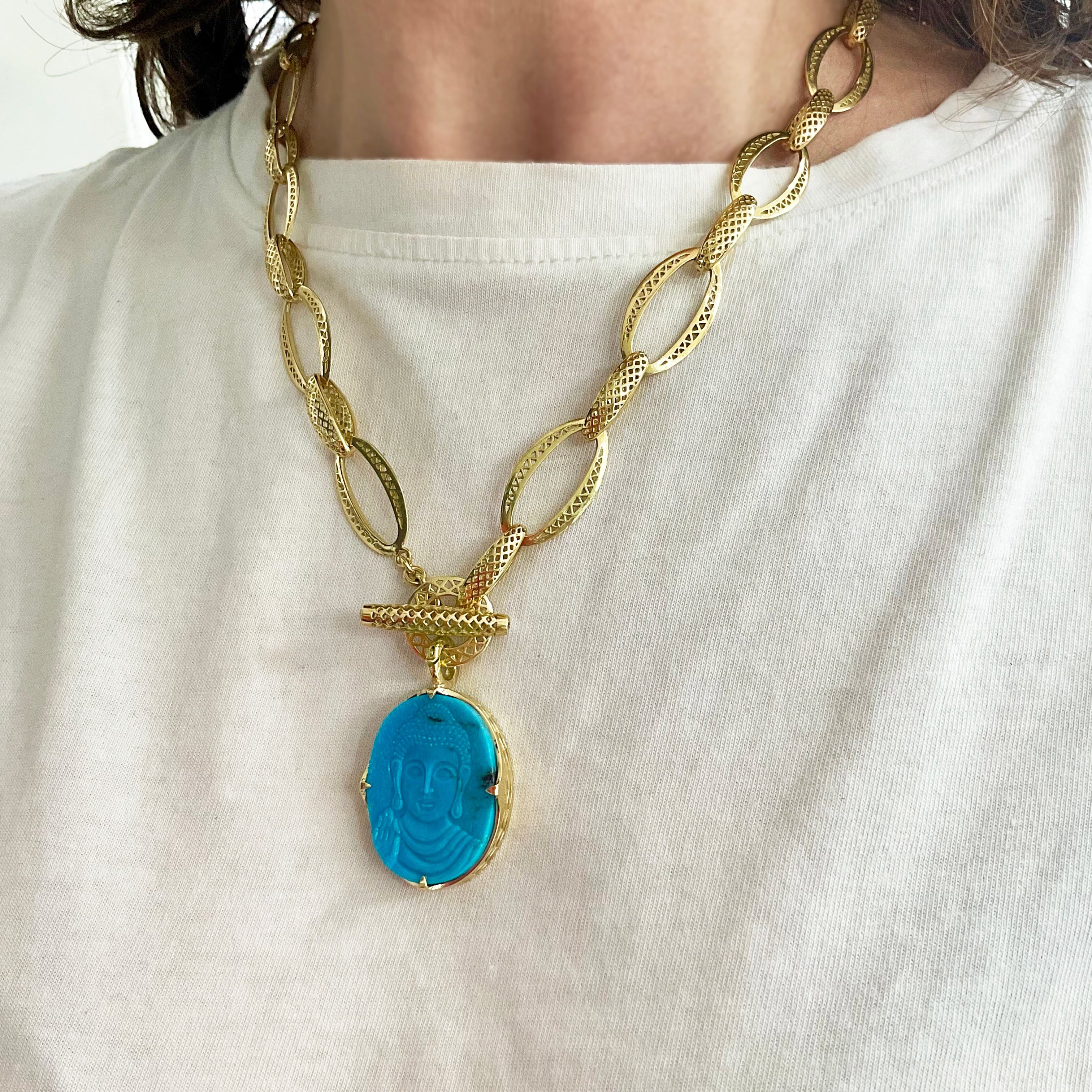 Kingman Turquoise Buddha Carved Pendant