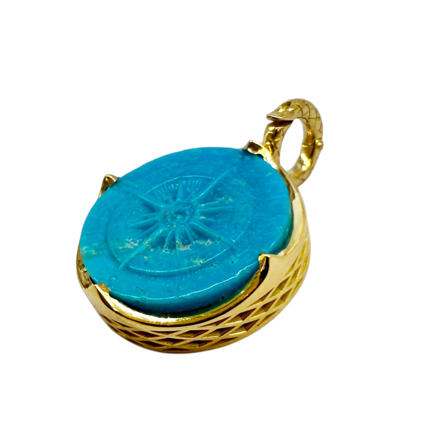 Kingman Turquoise Compass Carved Pendant
