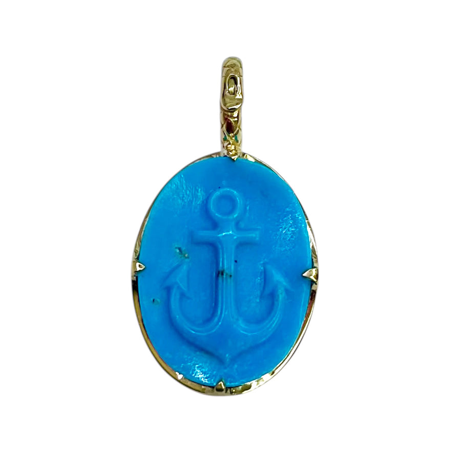 Carved Anchor Kingman Turquoise Pendant