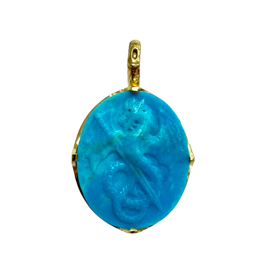 Carved Dragon Kingman Turquoise Pendant