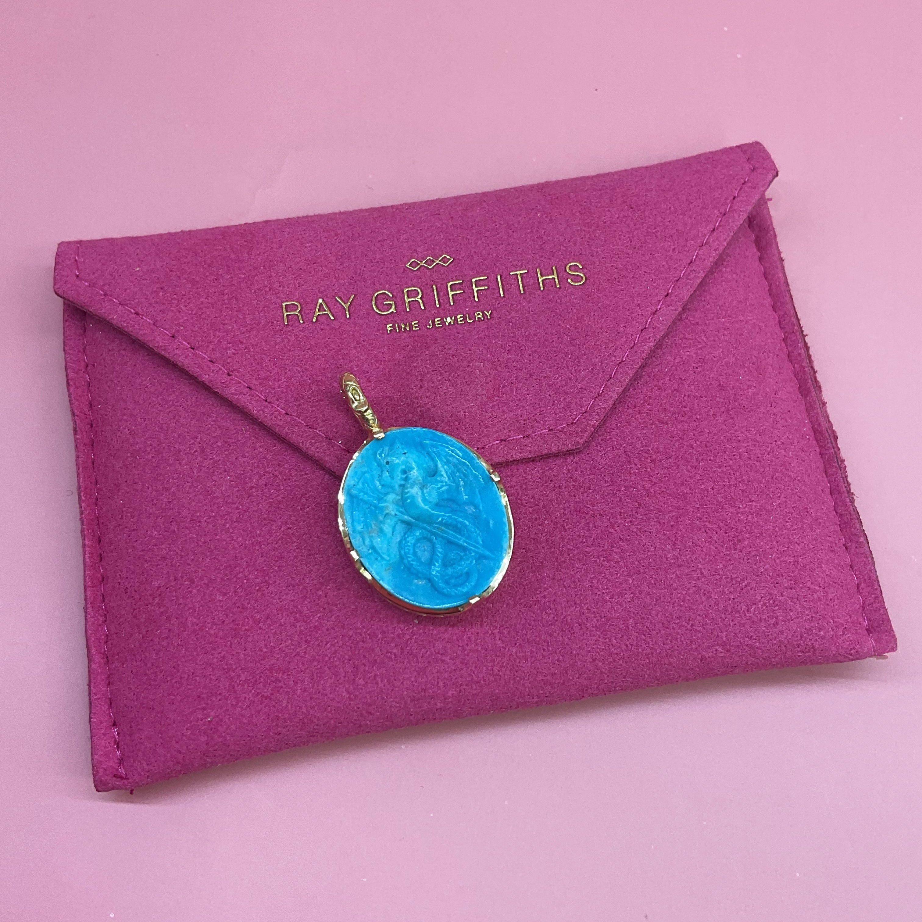 Carved Dragon Kingman Turquoise Pendant