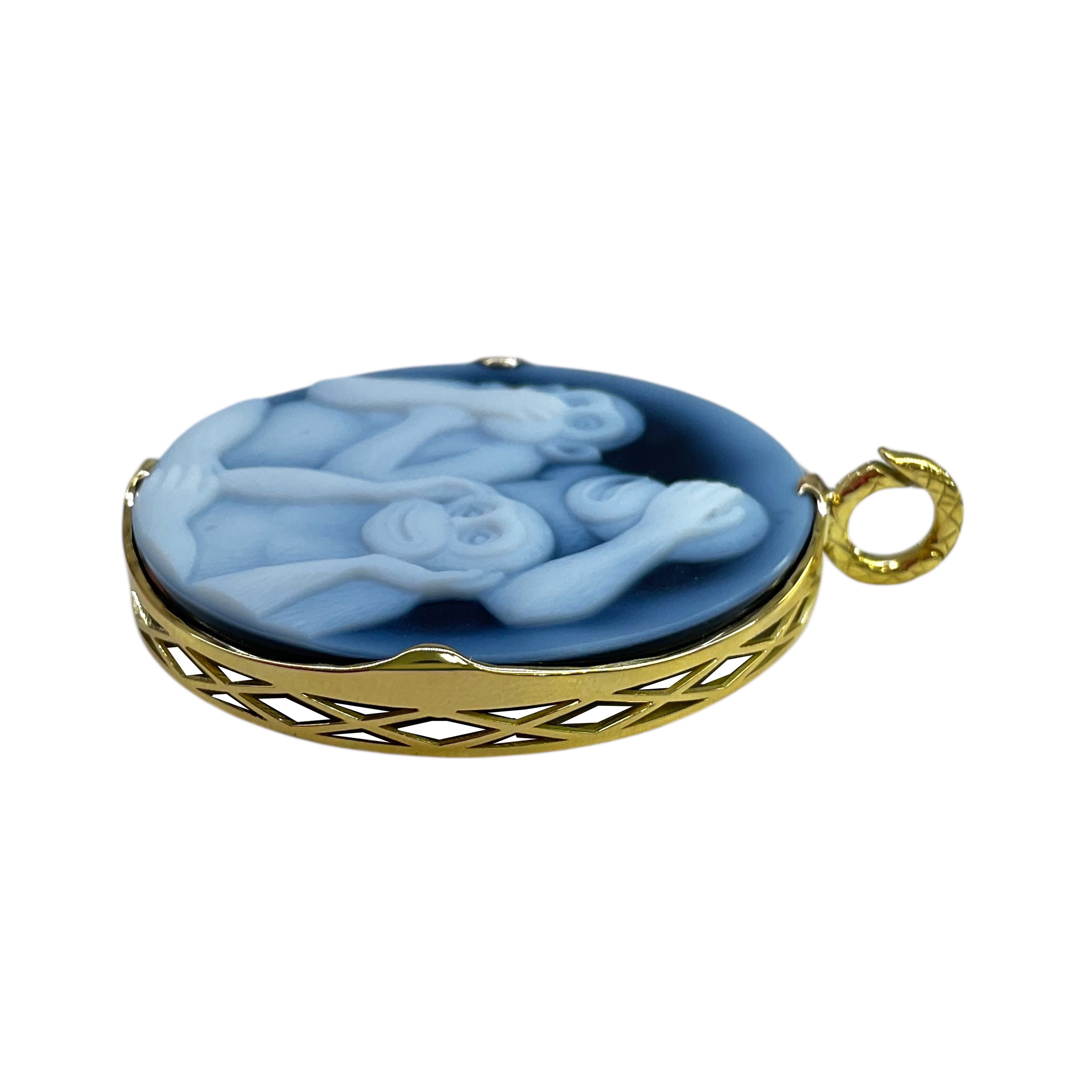 18K Yellow Gold Crownwork® Framed Sardonyx Three Wise Monkeys Pendant