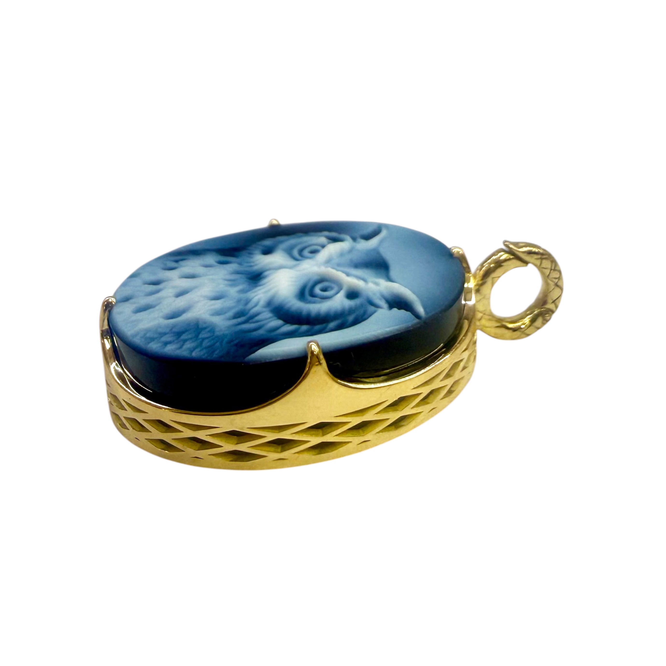 18K Yellow Gold Crownwork® Framed Sardonyx Owl Pendant
