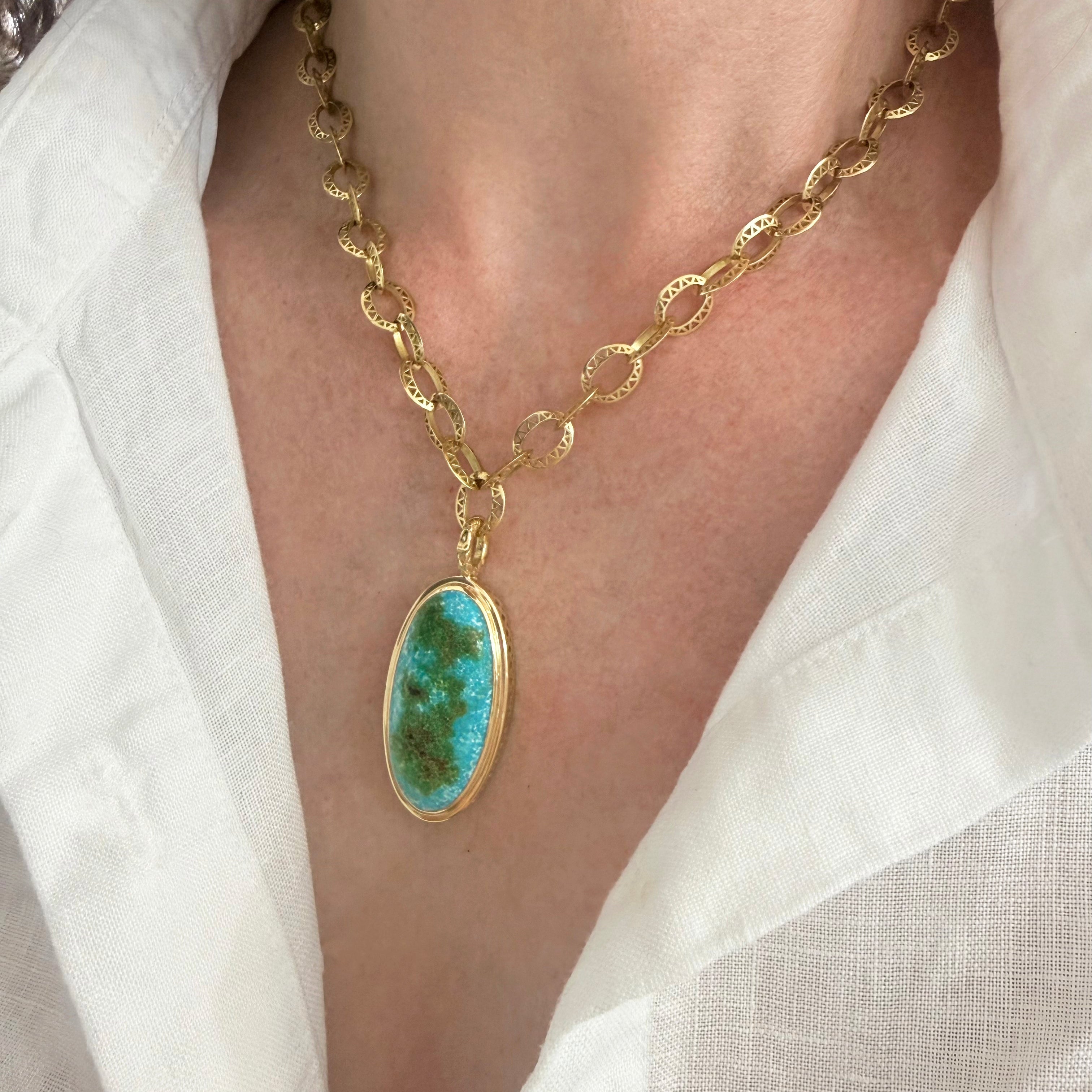 Sonoran Turquoise Crownwork® Bezel Pendant 18K Gold