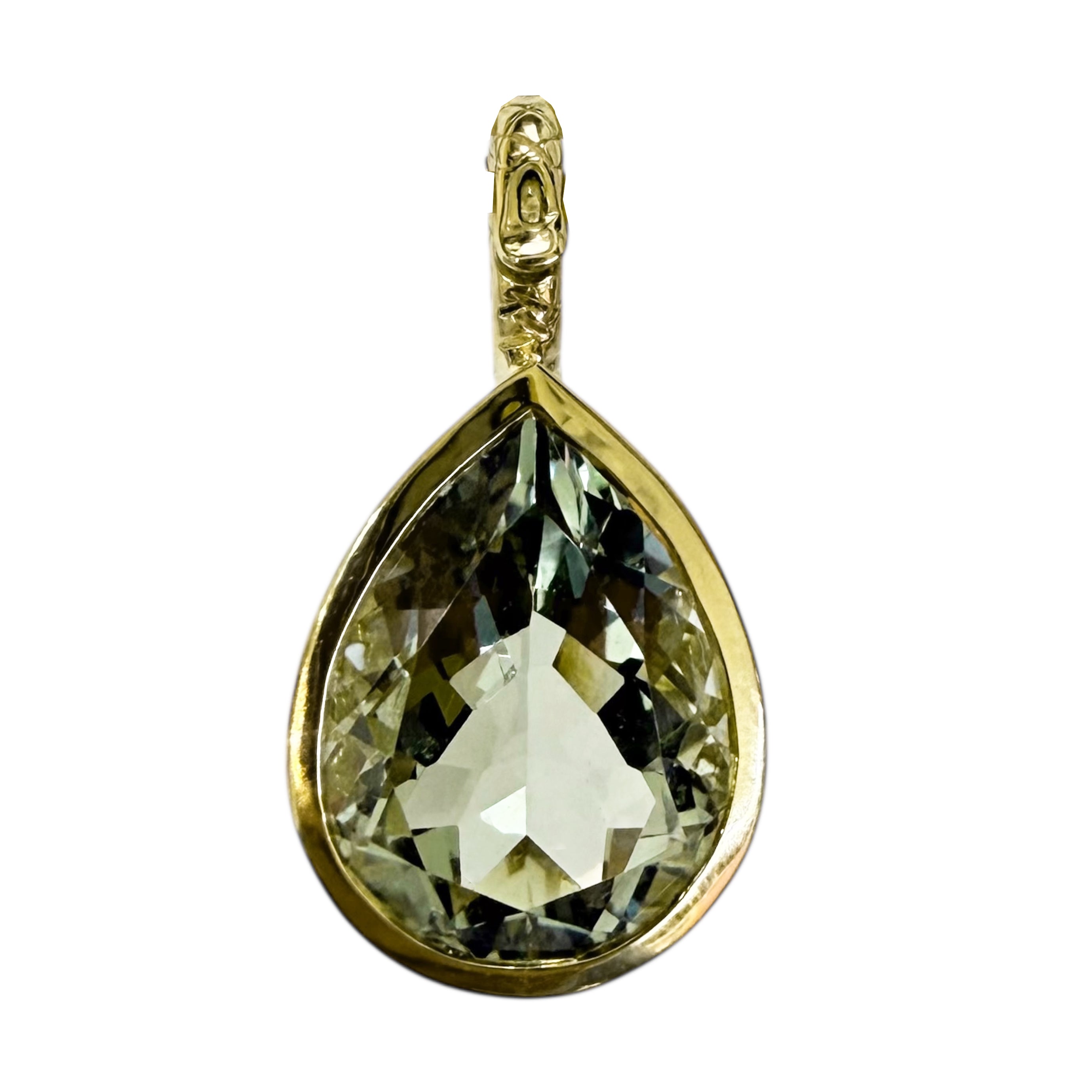 18K Yellow Gold Crownwork® Pear Pendant with Green Amethyst