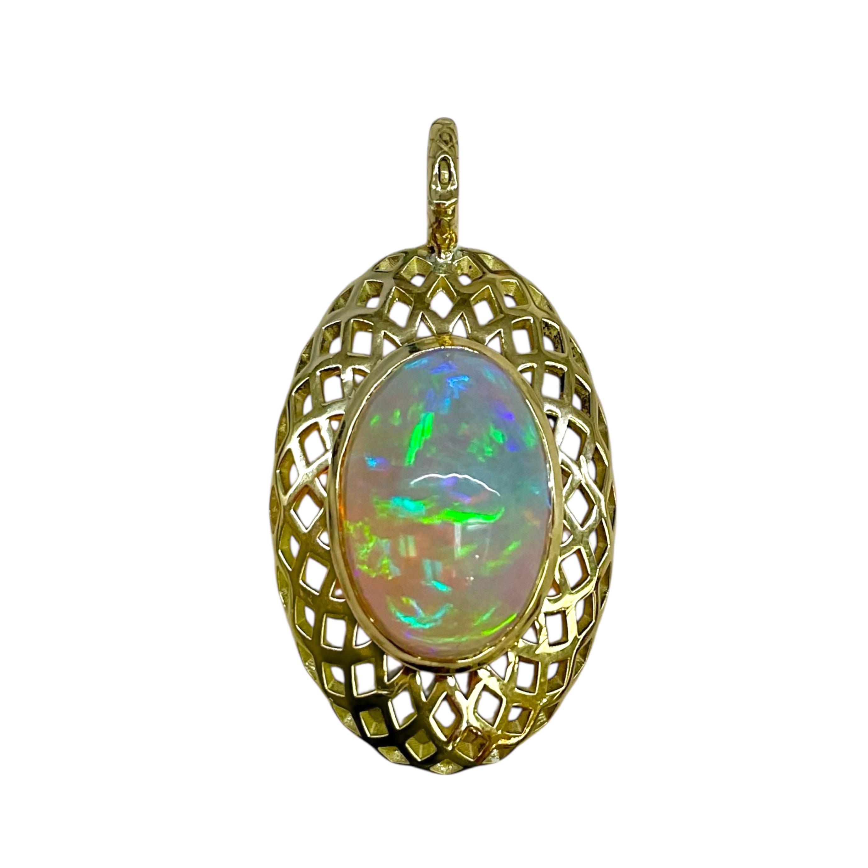 18K Yellow Gold Crownwork® Cushion Pendant with Ethiopian Opal