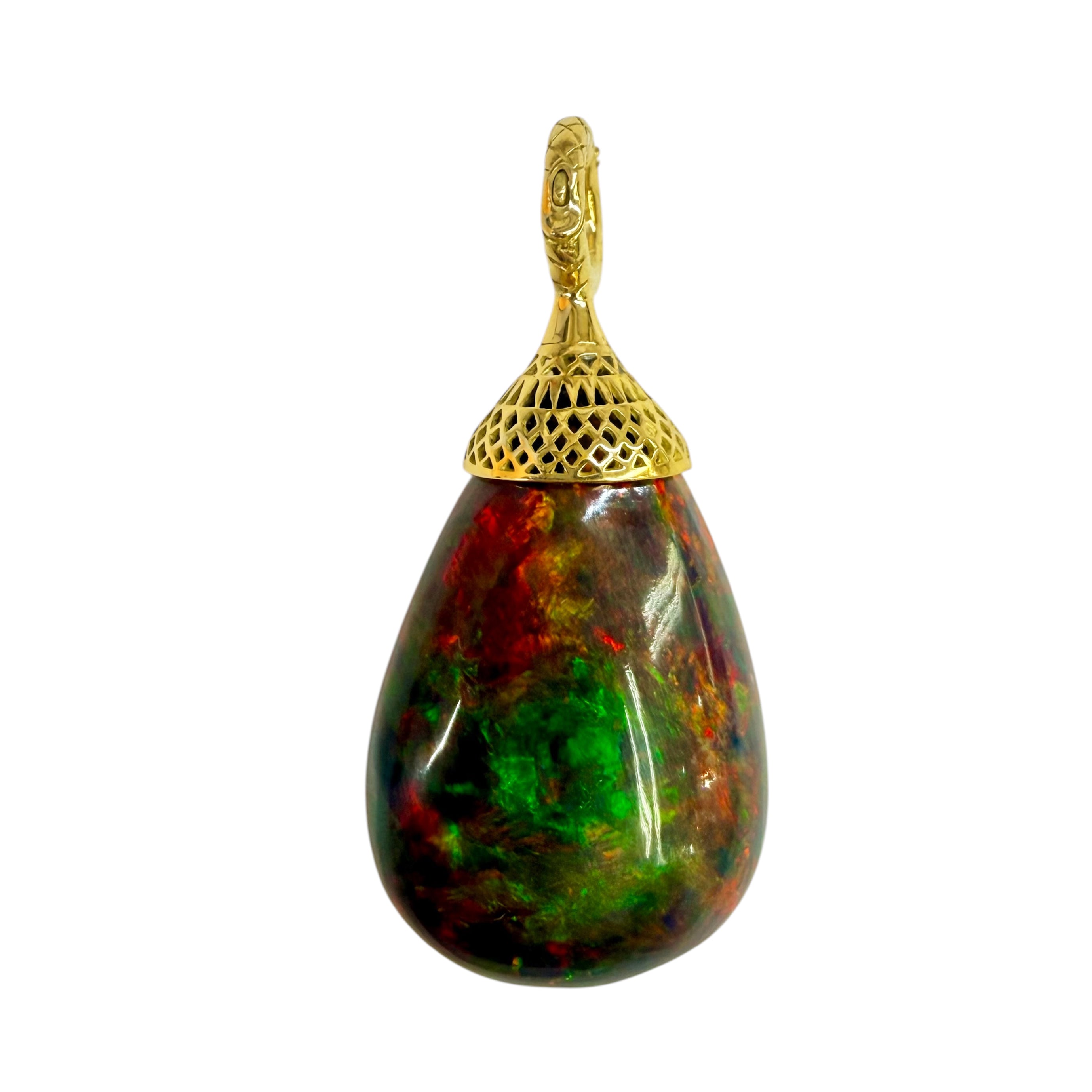 Ethiopian Black Opal Crownwork® Finial Pendant 18K Gold