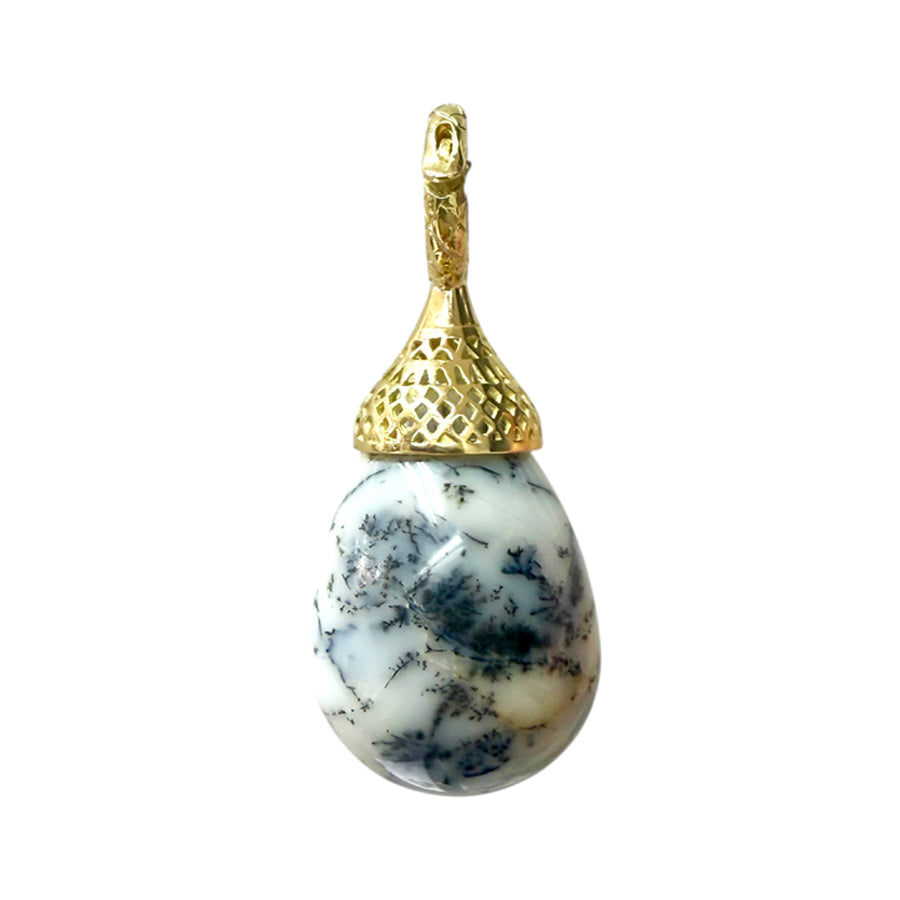 18K Yellow Gold Crownwork® Pendant with Dendritic Opal Drop