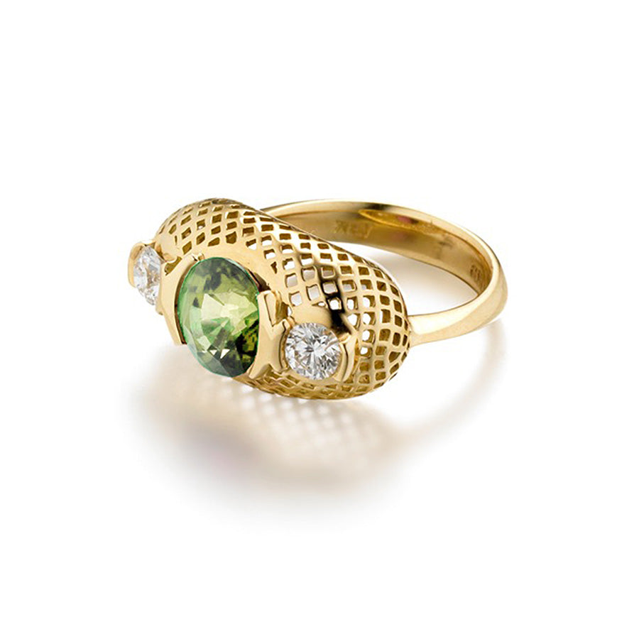 Green zircon & diamond dome top ring