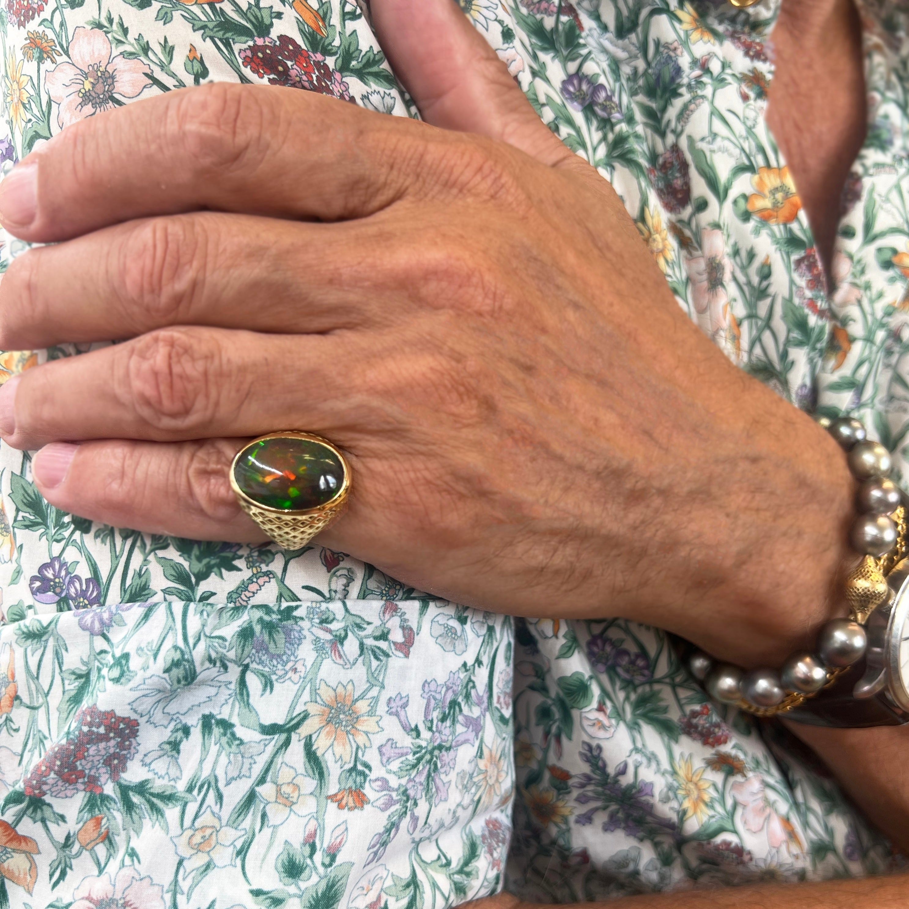 Ethiopian Black Opal Signet Ring