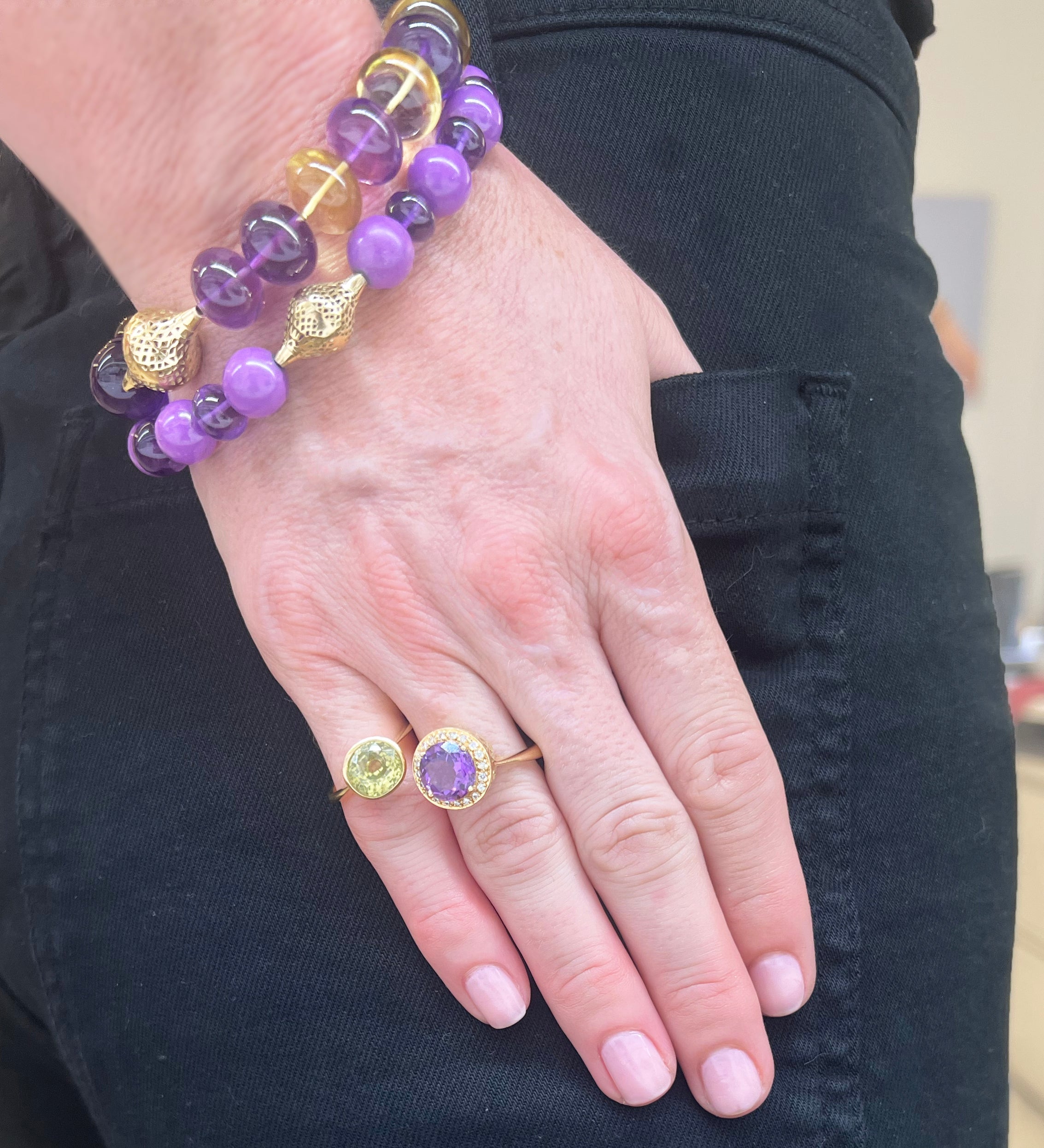 Amethyst and Green Citrine Stretch Bracelet