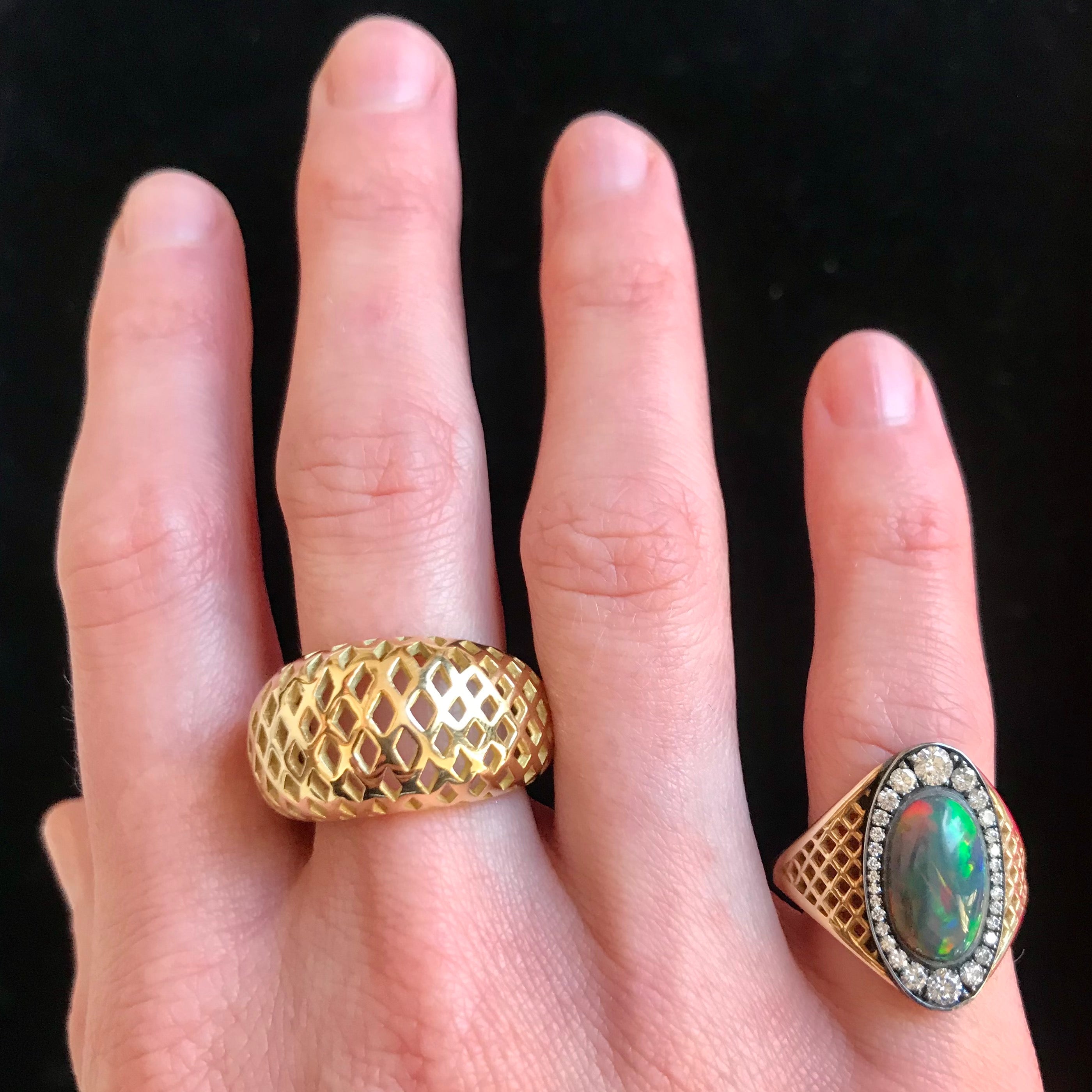 Black Opal and Diamond Small Regency Ring