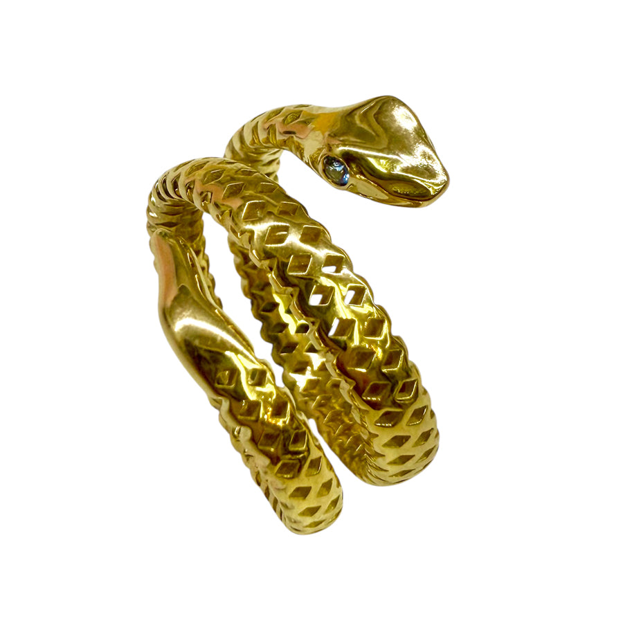 Double Wrap Snake Ring with Blue Sapphire Eyes