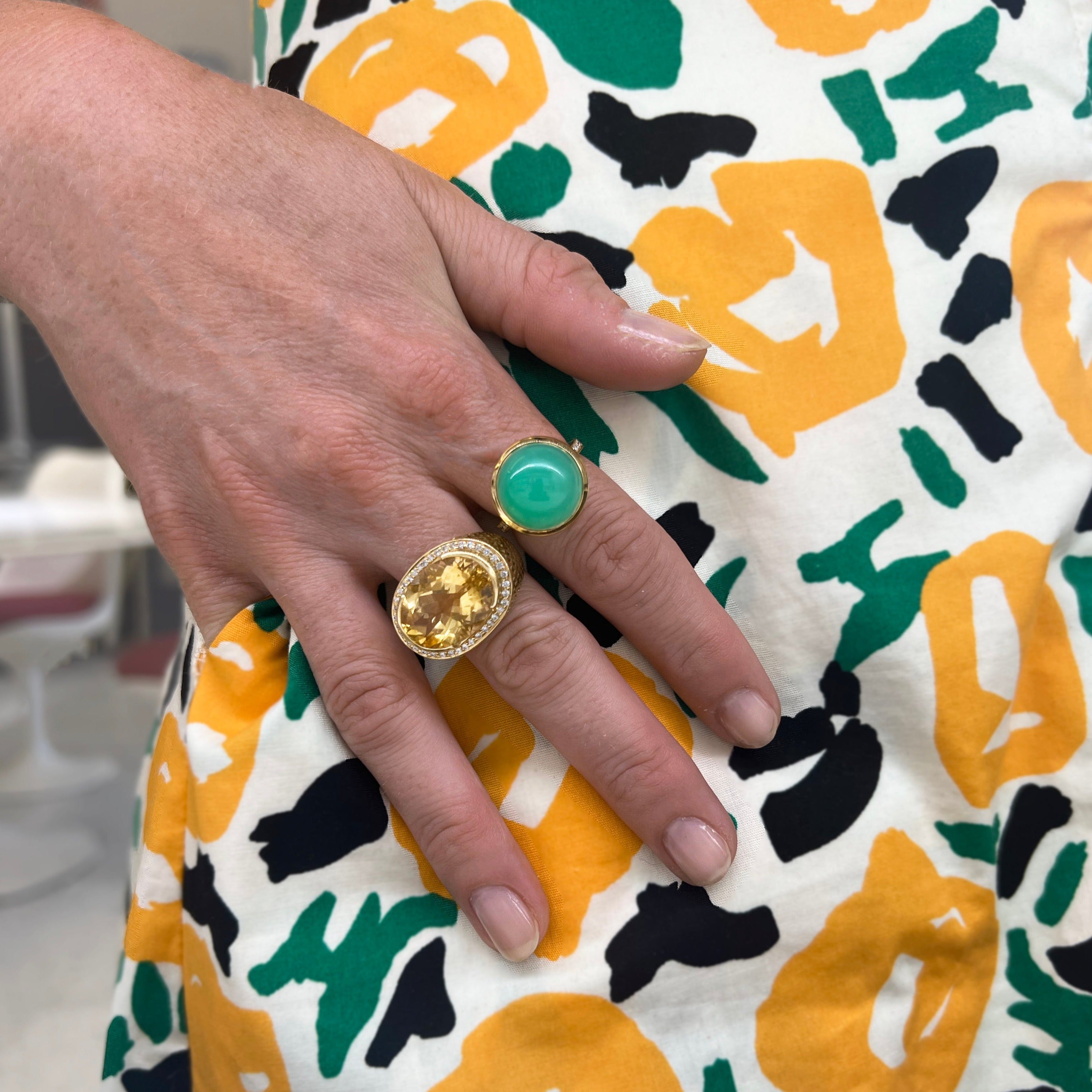 Chrysoprase and Diamond Ring