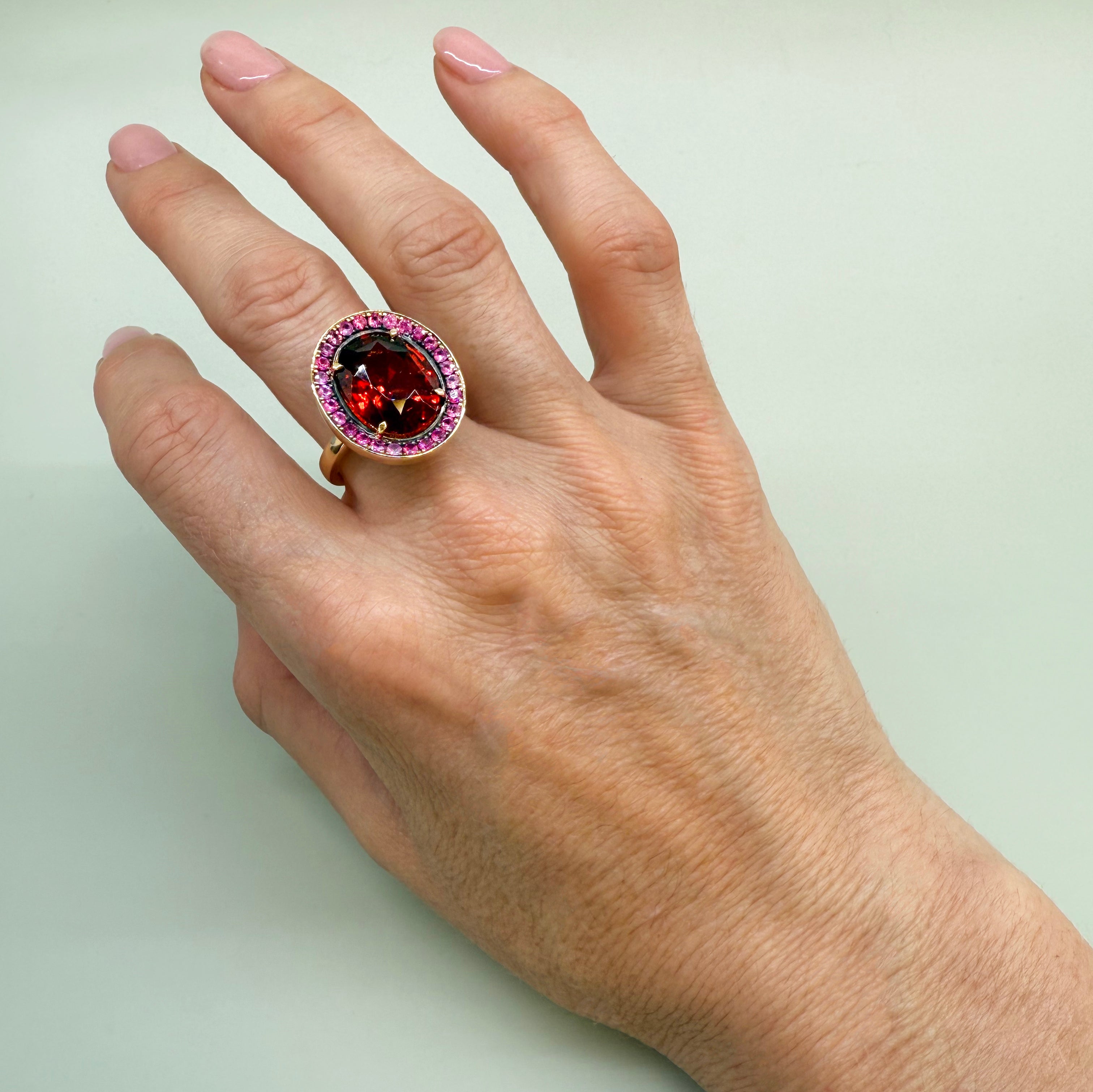 North South Hessonite Garnet & Pink Sapphire Ring