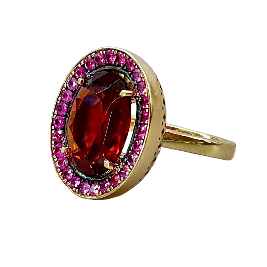 North South Hessonite Garnet & Pink Sapphire Ring